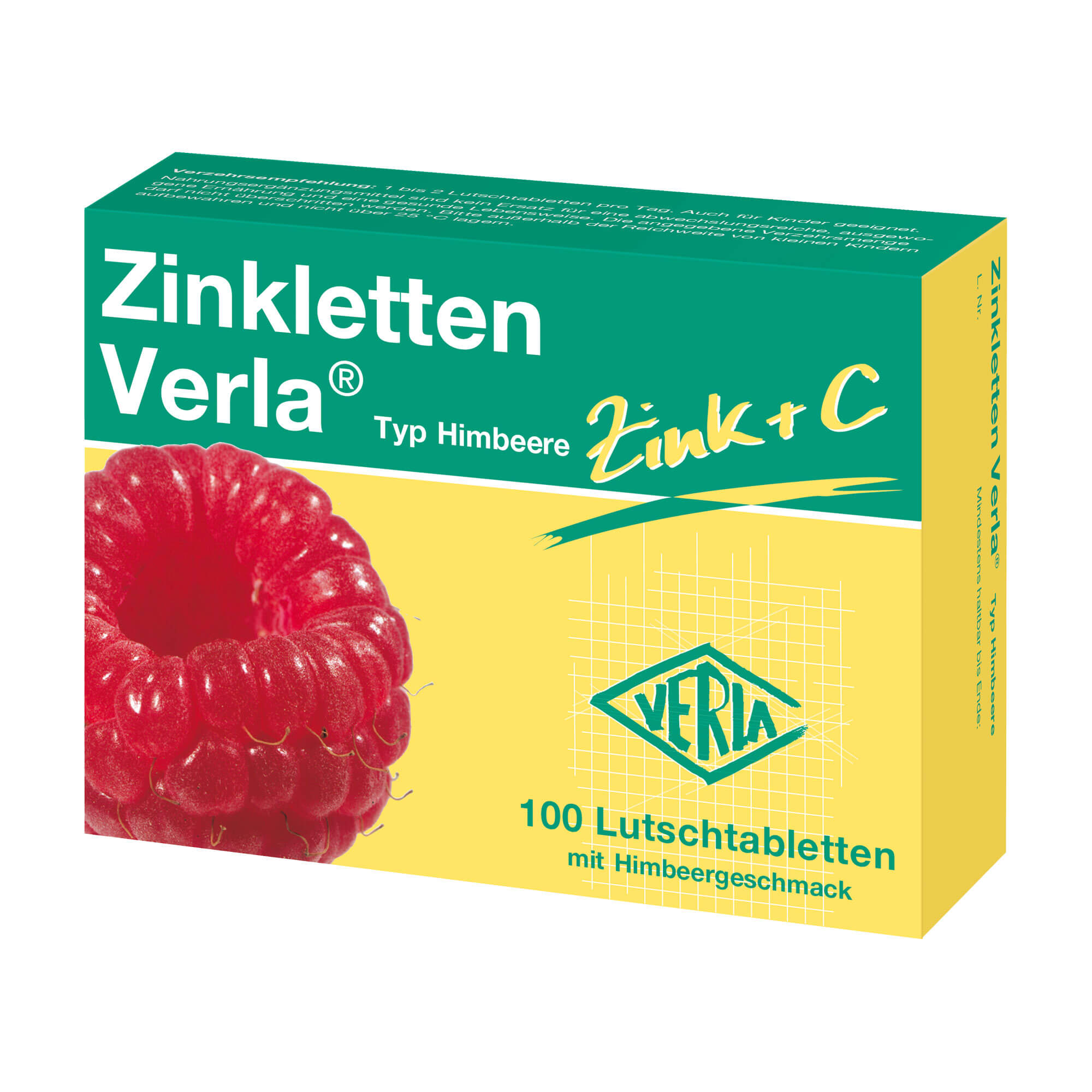 Nahrungsergänzungsmittel mit Zink und Vitamin C. Mit Himbeergeschmack.