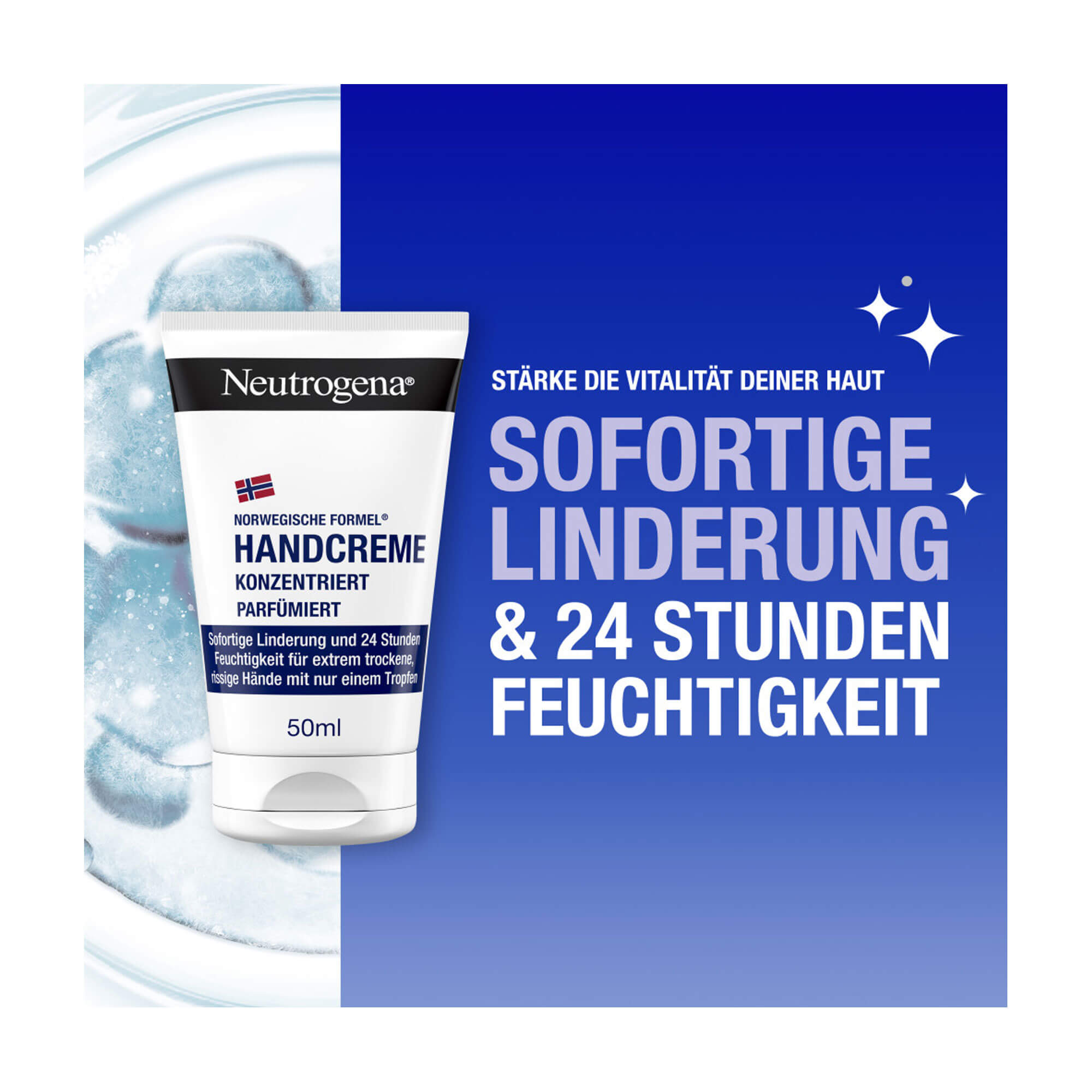 Grafik Neutrogena Norweg. Formel konzent. Handcreme parfümiert Sofortige Linderung & 24 Stunden Feuchtigkeit