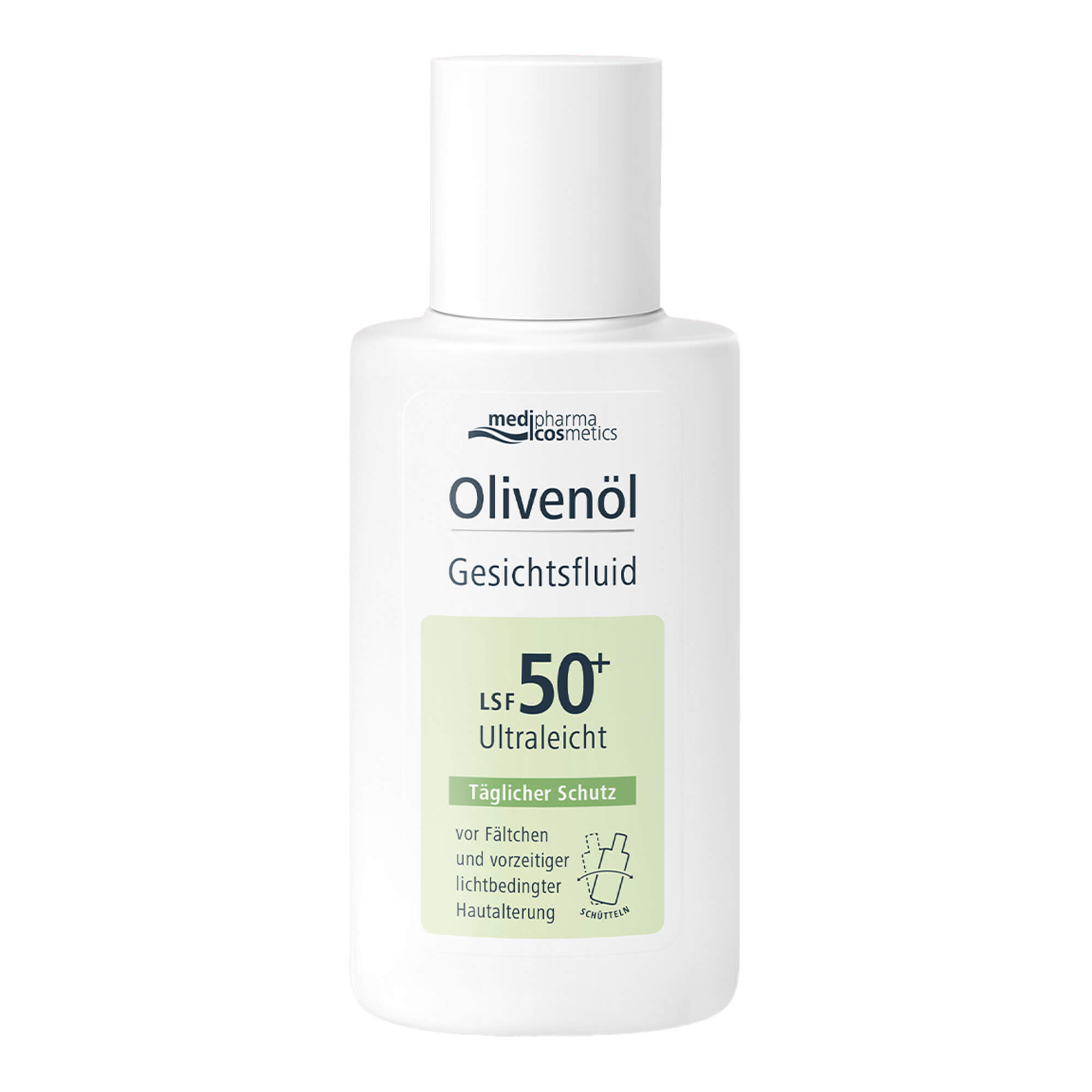 Das Olivenöl Gesichtsfluid LSF 50+ schützt vor UV-Strahlung und beugt vorzeitiger Hautalterung vor. Mit kaltgepresstem Olivenöl, Dexpanthenol und Vitamin A.