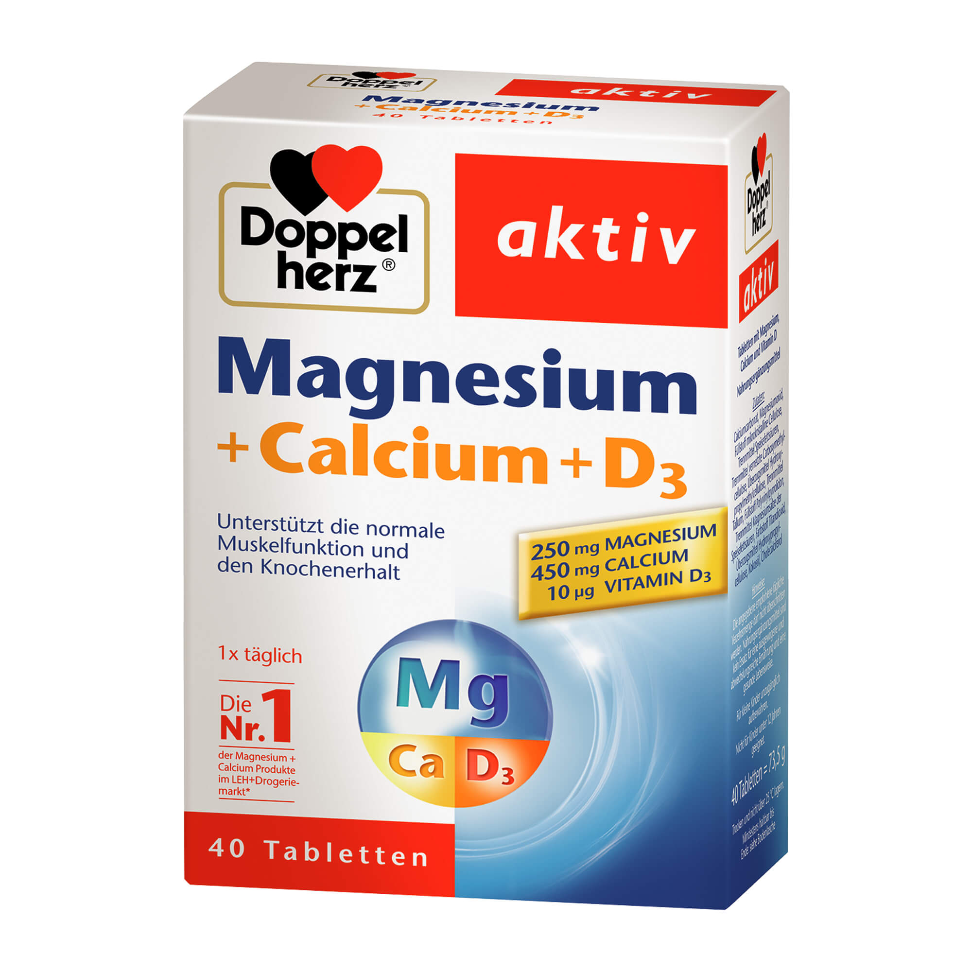 DOPPELHERZ MAGNESIUM+CA+D3, 40 St | Arzneimittel-Datenbank