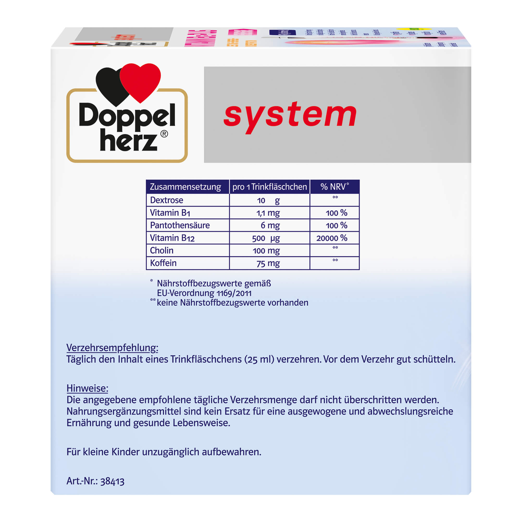 Doppelherz system Vitamin B12 Plus Energie Trinkampullen Linke Packungsseite