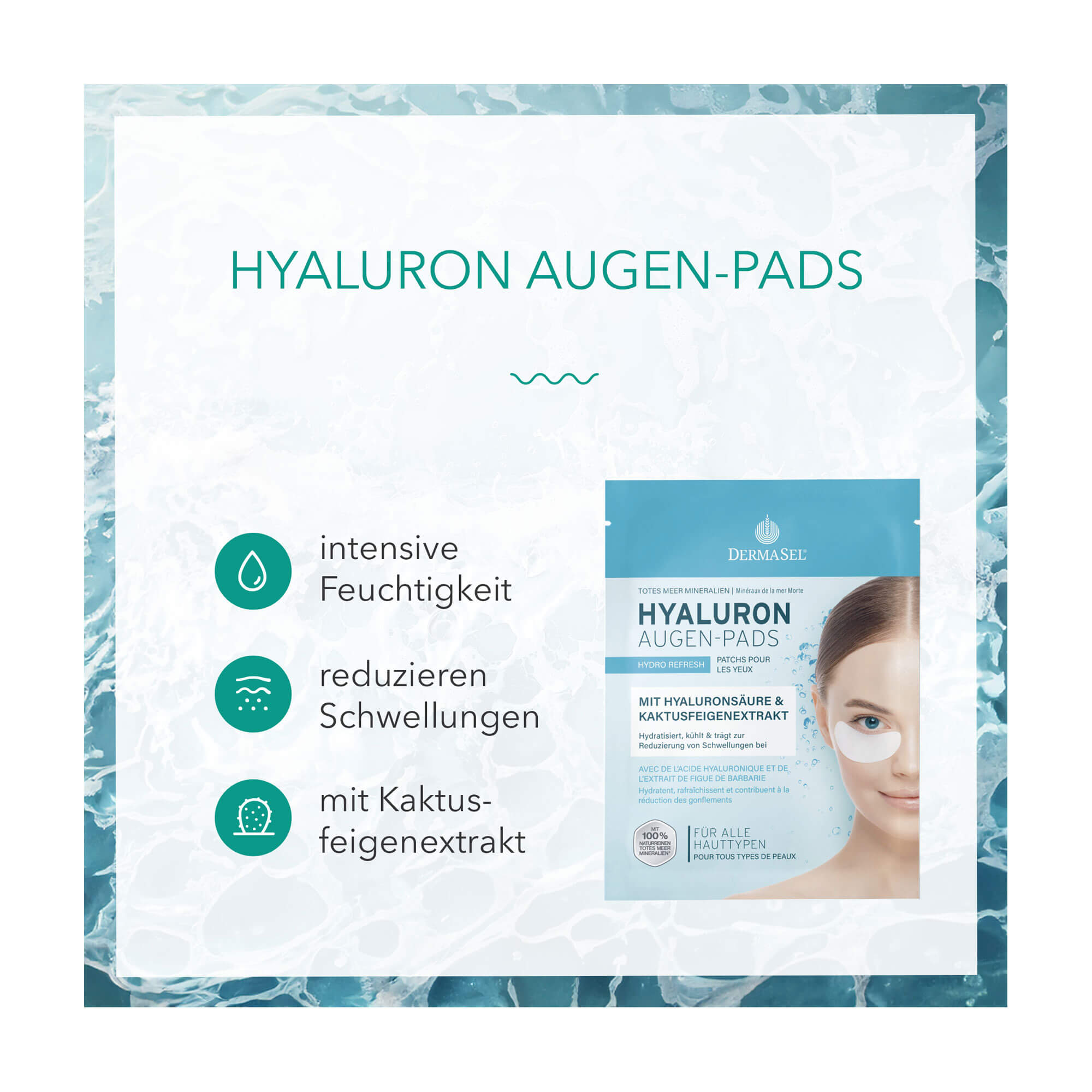 Grafik DermaSel Totes Meer Mineralien Hyaluron Augen-Pads Produktmerkmale