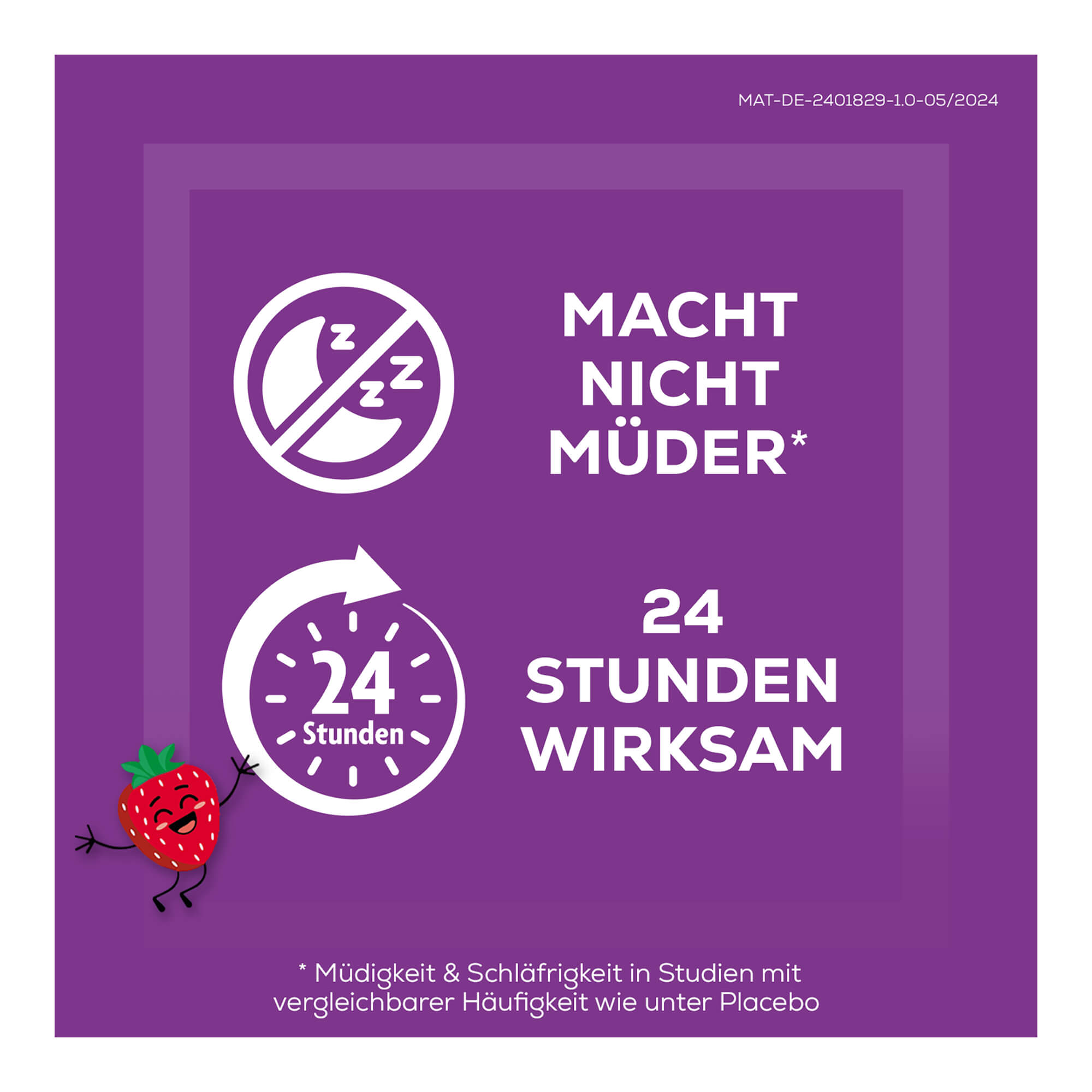 Grafik Allegra Allergietabletten Kinder 10 mg Schmelztabletten Macht nicht müder*. 24 Stunden wirksam.