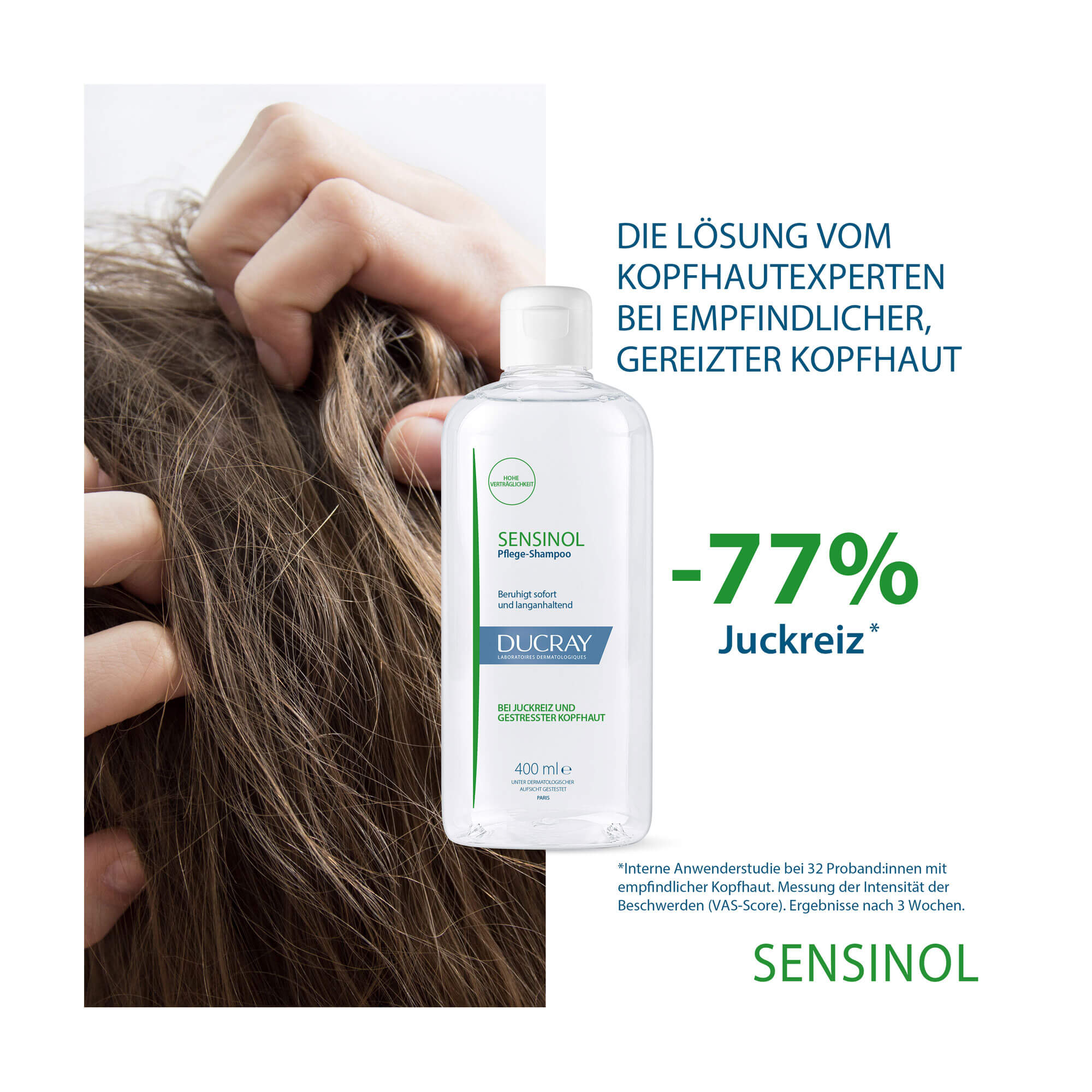 Grafik Ducray Sensinol Pflegeshampoo bei Juckreiz Wirkung