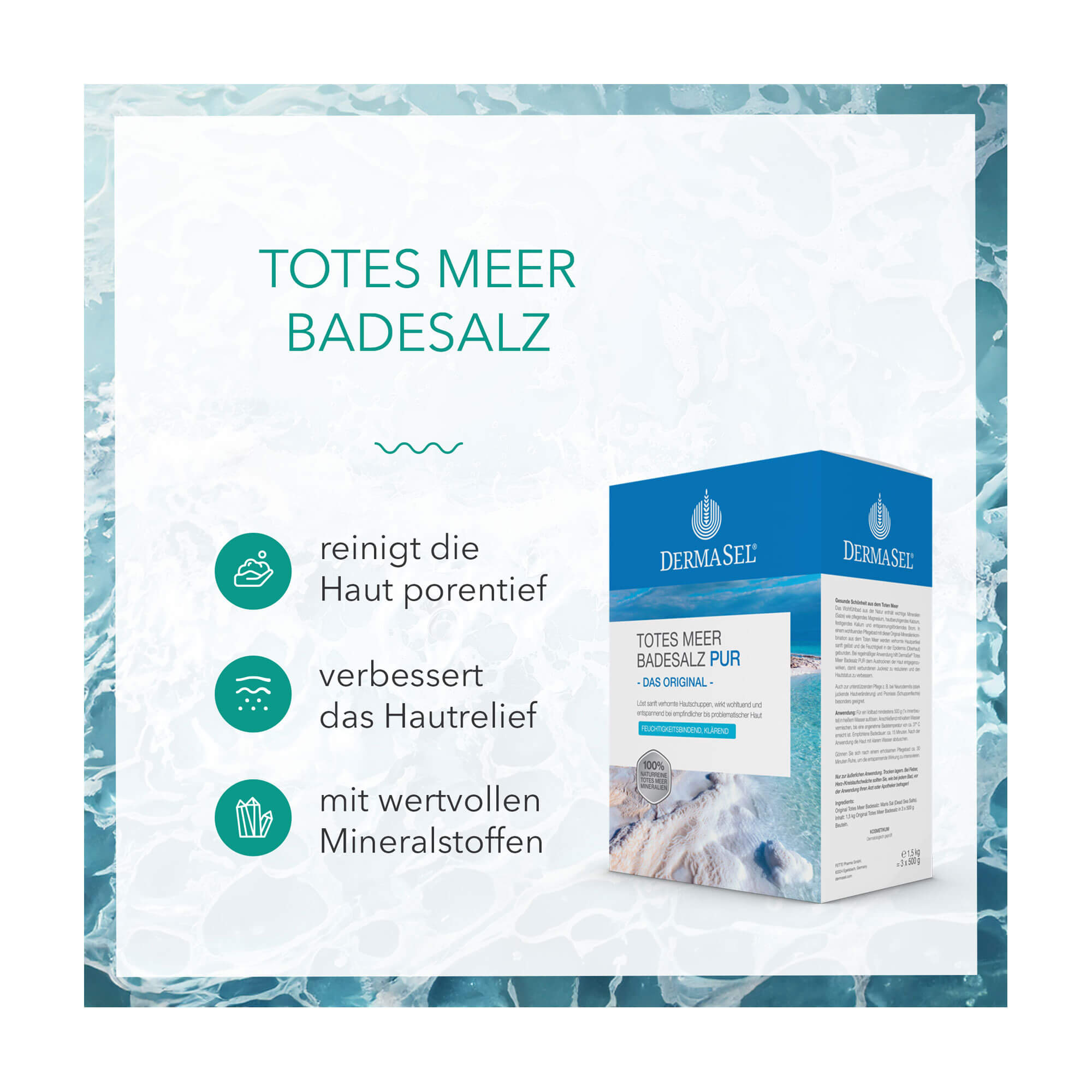 Grafik DermaSel Aqua Totes Meer Badesalz Pur Produktmerkmale