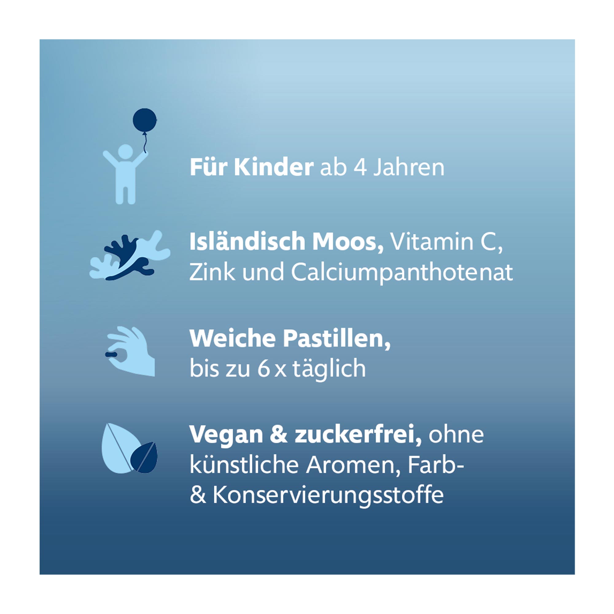 Grafik isla junior Halspastillen bei Kinderhalsschmerzen Eigenschaften