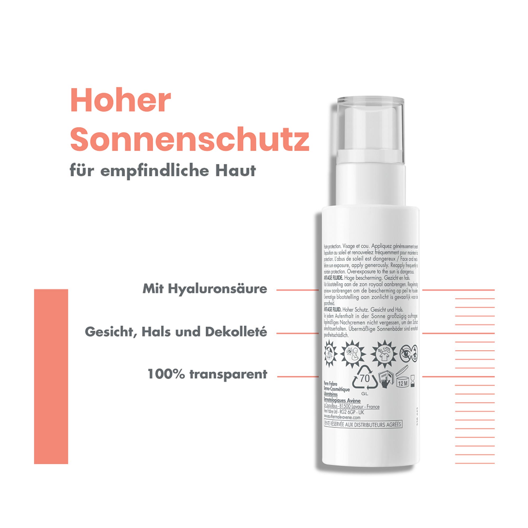 Grafik Avene Anti Age Fluid LSF 50 hoher Sonnenschutz für empfindliche Haut