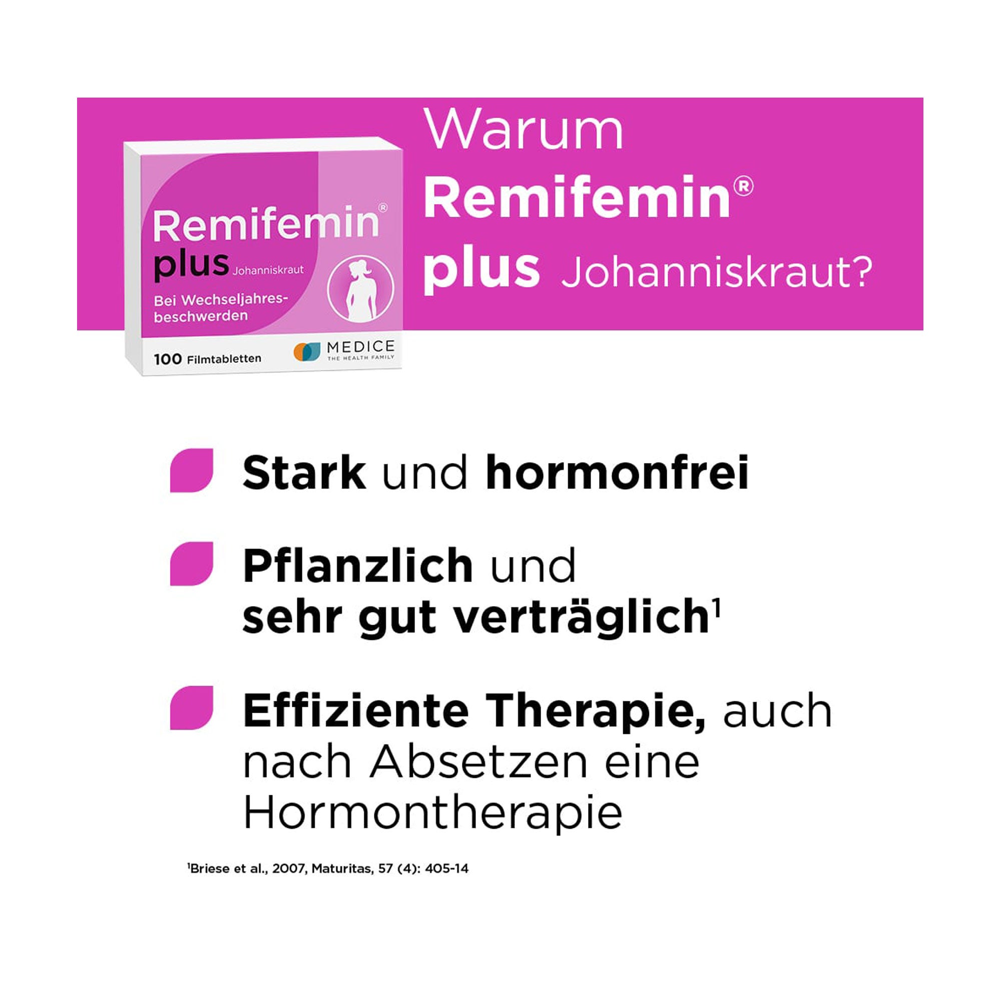 Grafik Remifemin plus Johanniskraut Filmtabletten Produktvorteile