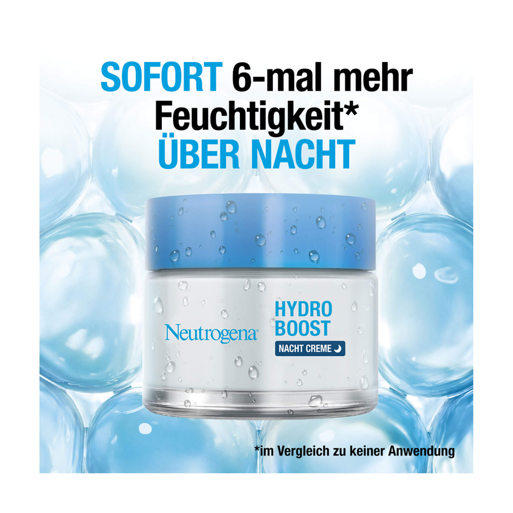 Grafik Neutrogena Hydro Boost Nachtcreme Sofort 6-mal mehr Feuchtigkeit* über Nacht