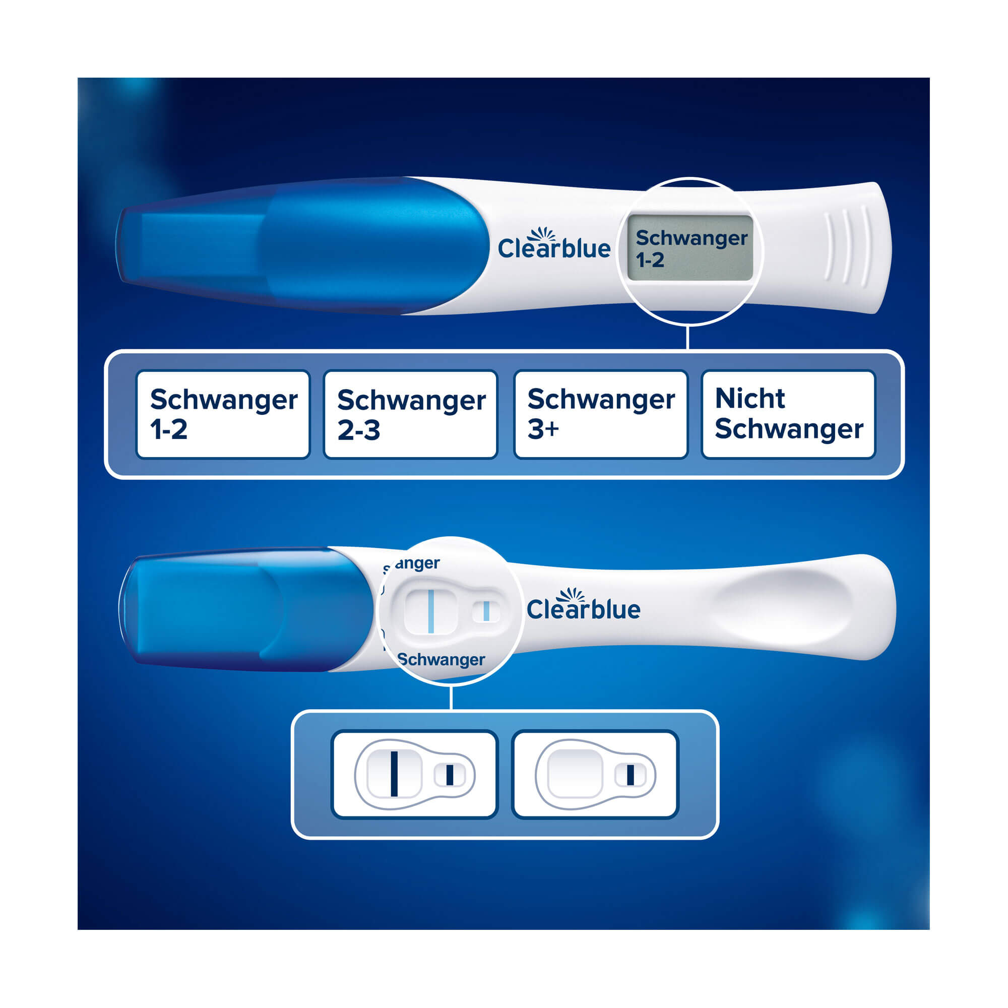 Grafik Clearblue Schwangerschaftstests Kombipack Packungsinhalt