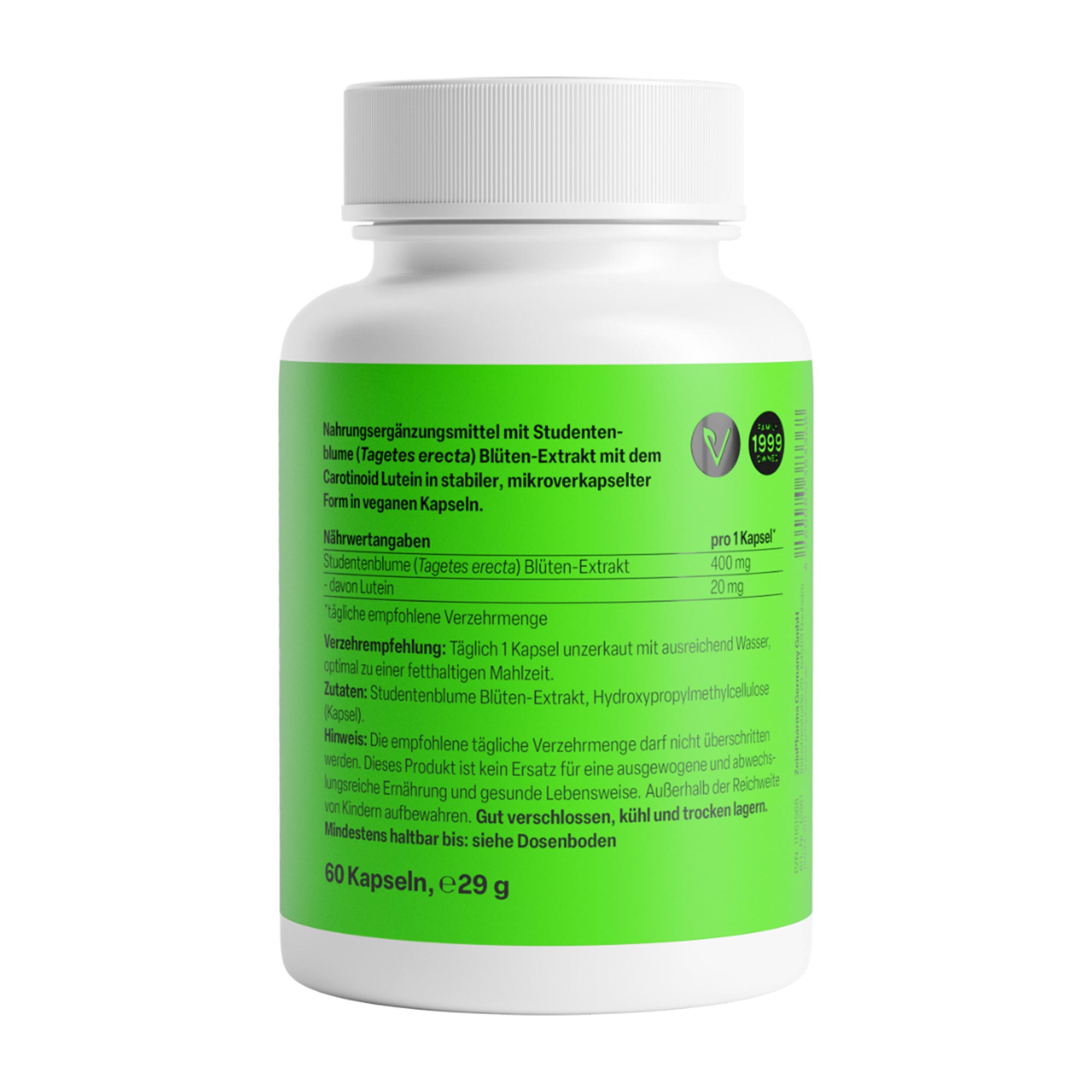 Lutein 20 mg Kapseln Rückseite