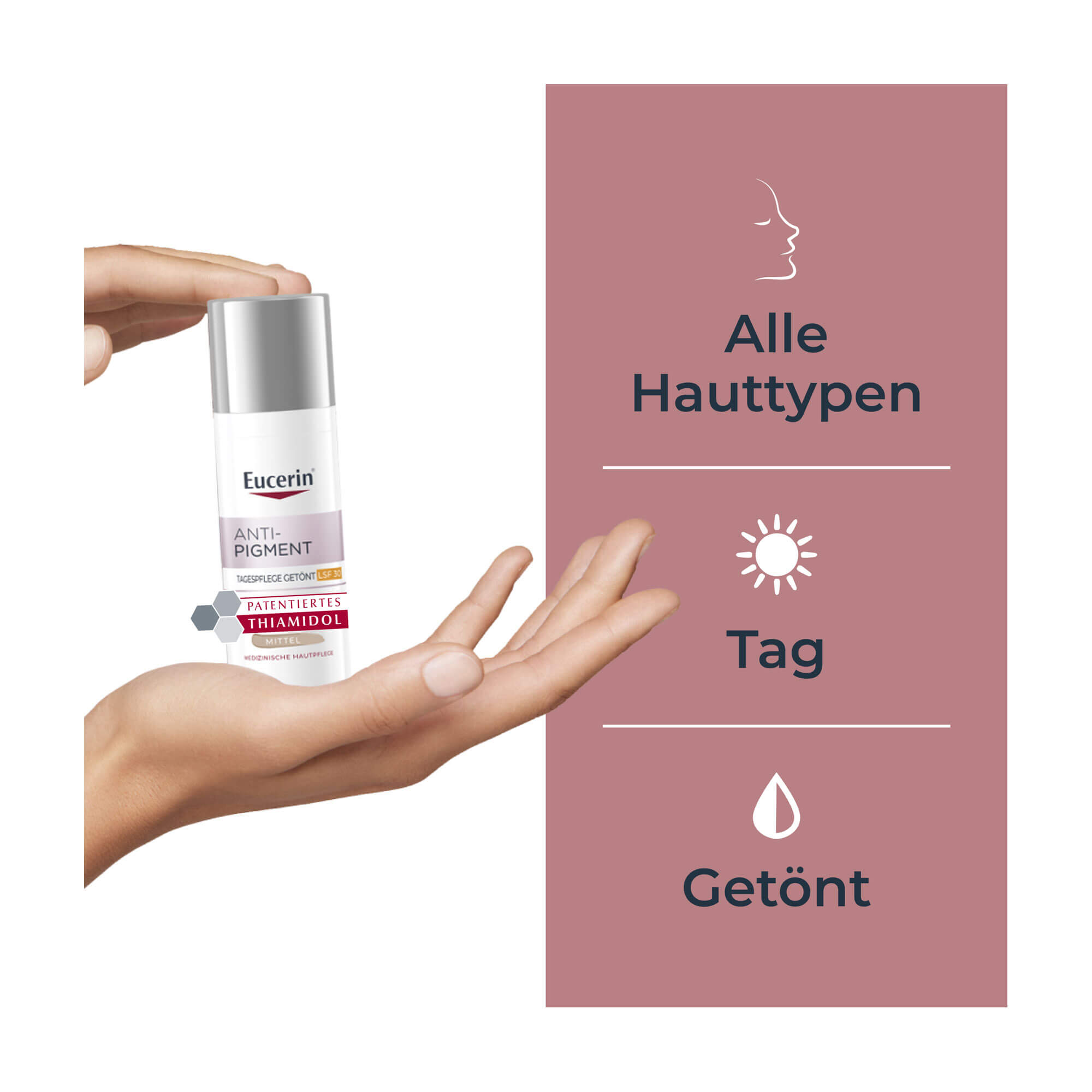 Grafik Eucerin Anti-Pigment Tagescreme getönt mit LSF 30, mittel Für alle Hauttypen geeignet