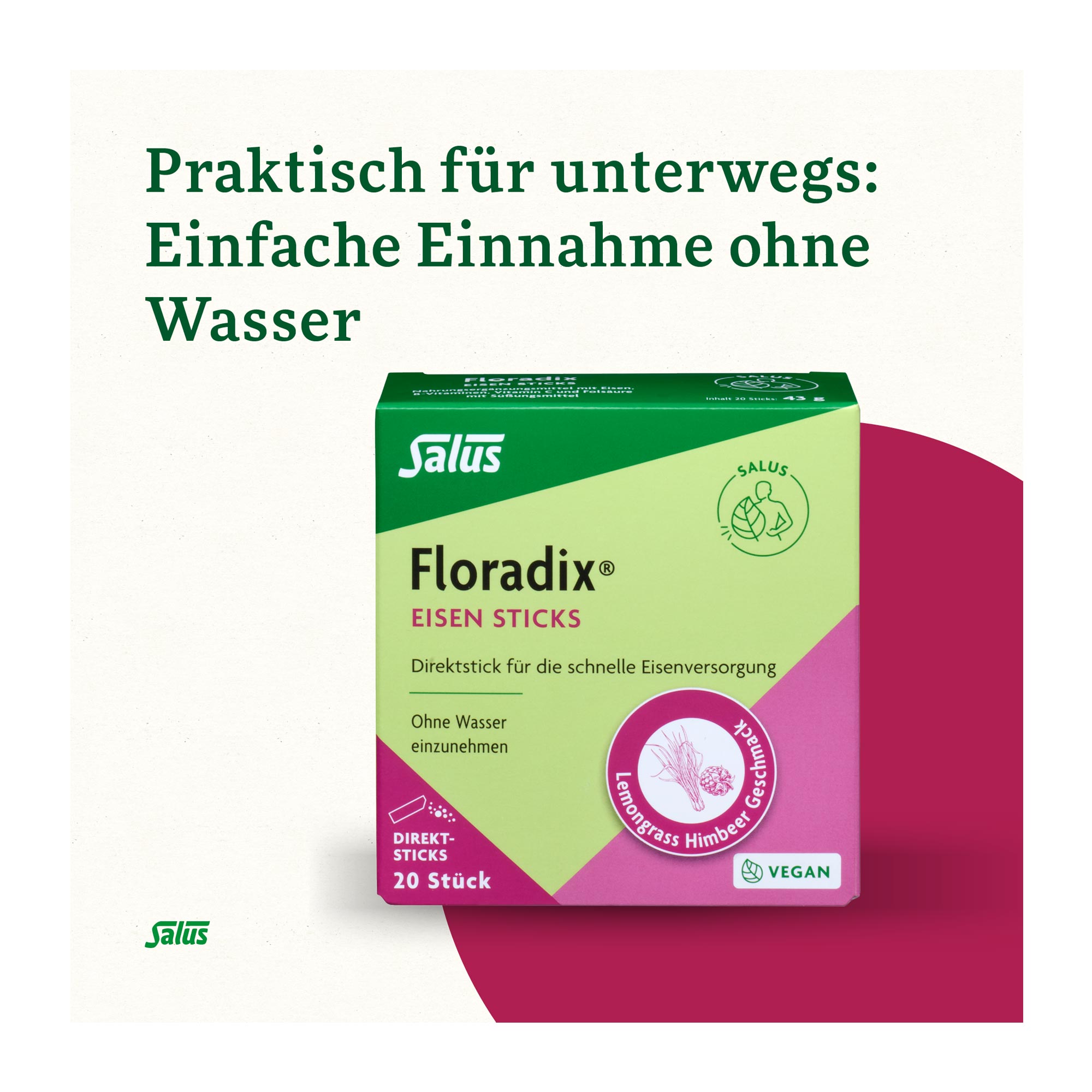 Floradix Eisen Direktsticks praktisch für unterwegs: einfache Einnahme ohne Wasser