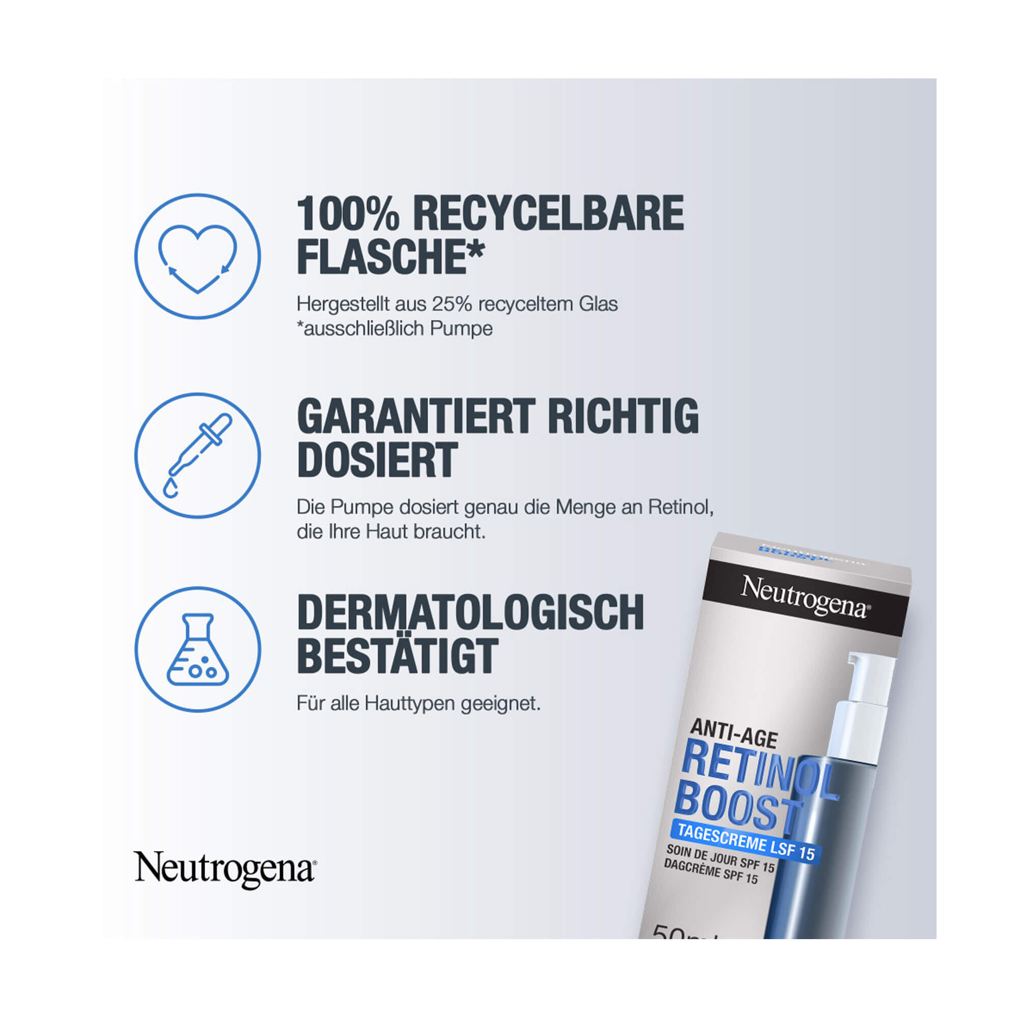 Grafik Neutrogena Retinol Boost Tagescreme LSF 15 Produktvorteile