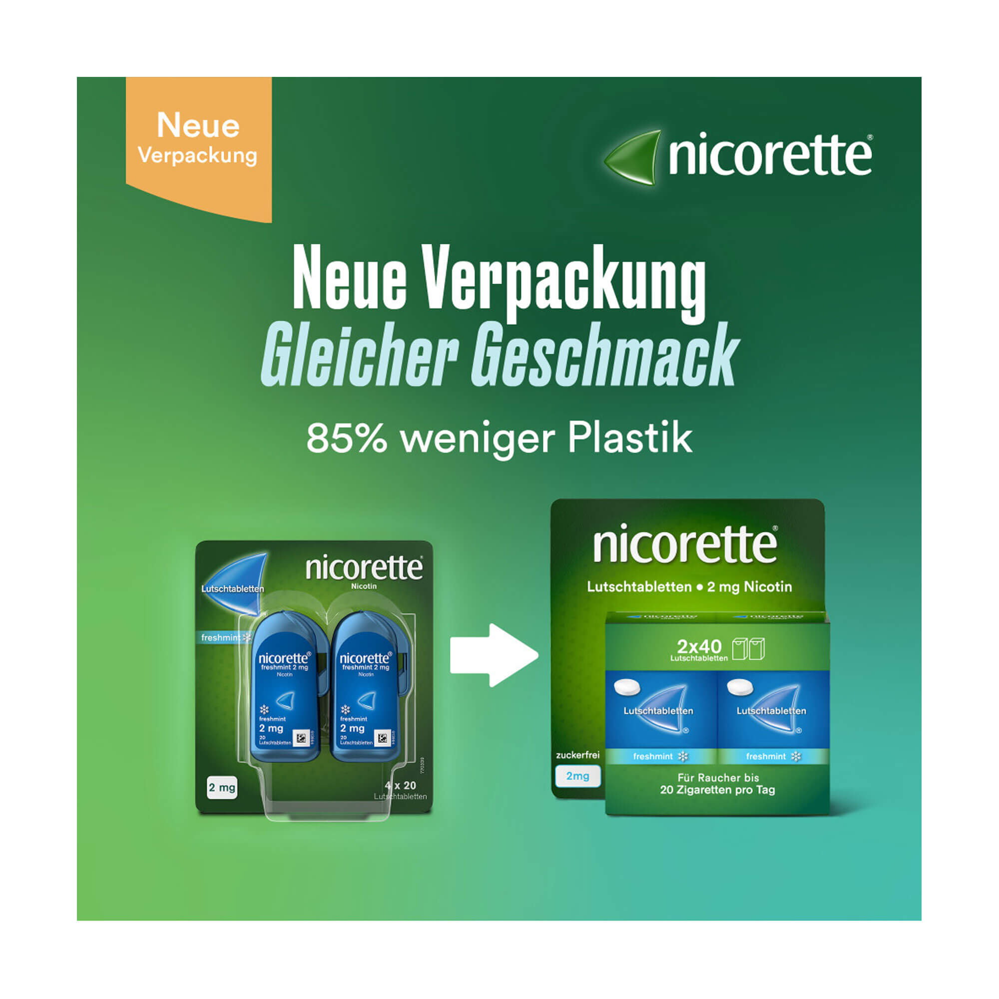 Grafik Nicorette Lutschtabletten 2 mg Nikotin Designänderung