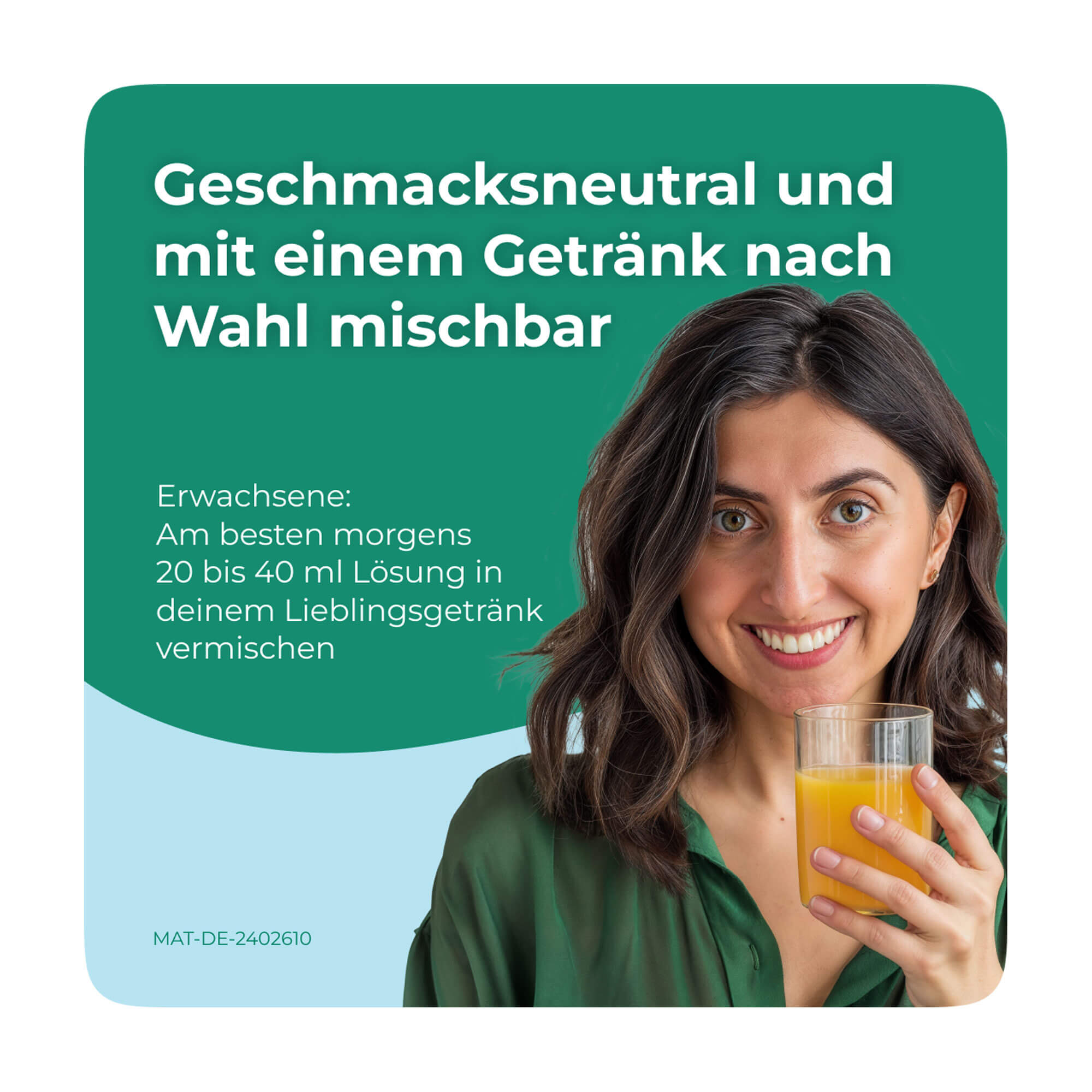 Grafik DulcoSoft Lösung Geschmacksneutral und mit einem Getränk nach Wahl mischbar