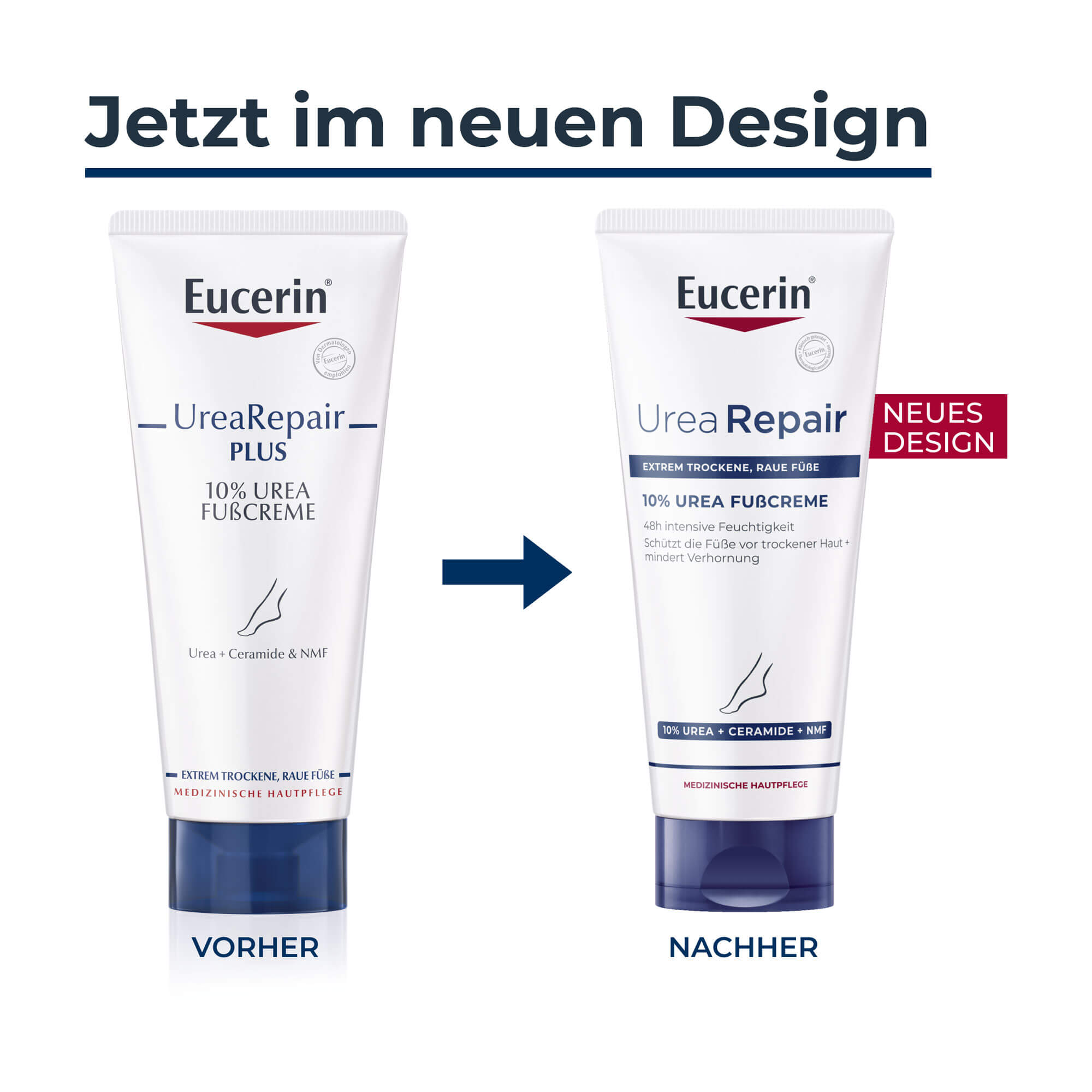 Grafik Eucerin UreaRepair Plus Fußcreme 10 % Änderung des Packungsdesigns