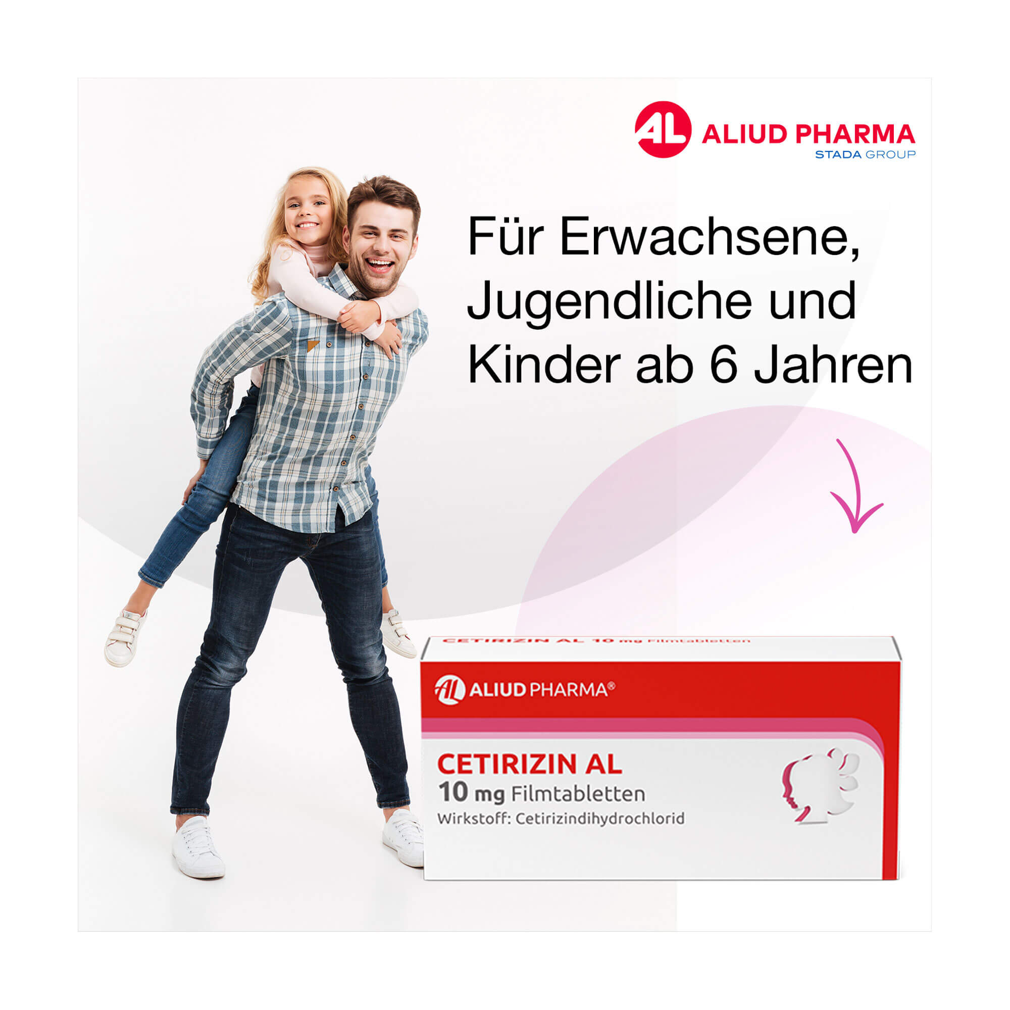 Grafik Cetirizin AL 10 mg Filmtabletten Für Erwachsene, Jugendliche und Kinder ab 6 Jahren