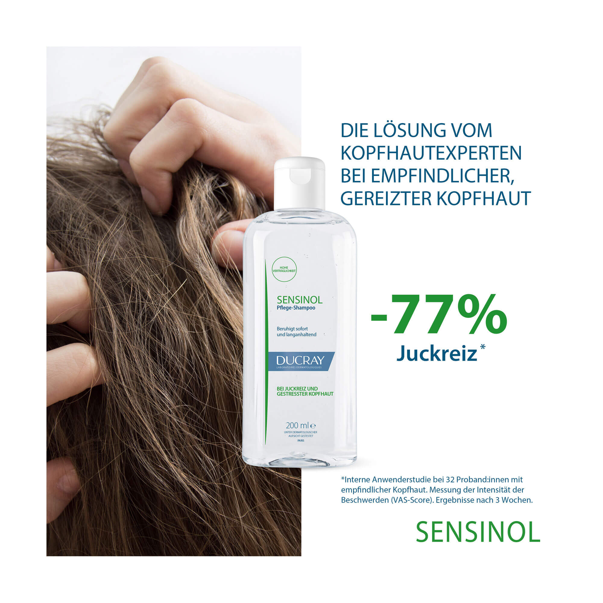 Grafik Ducray Sensinol Pflegeshampoo bei Juckreiz Wirkung