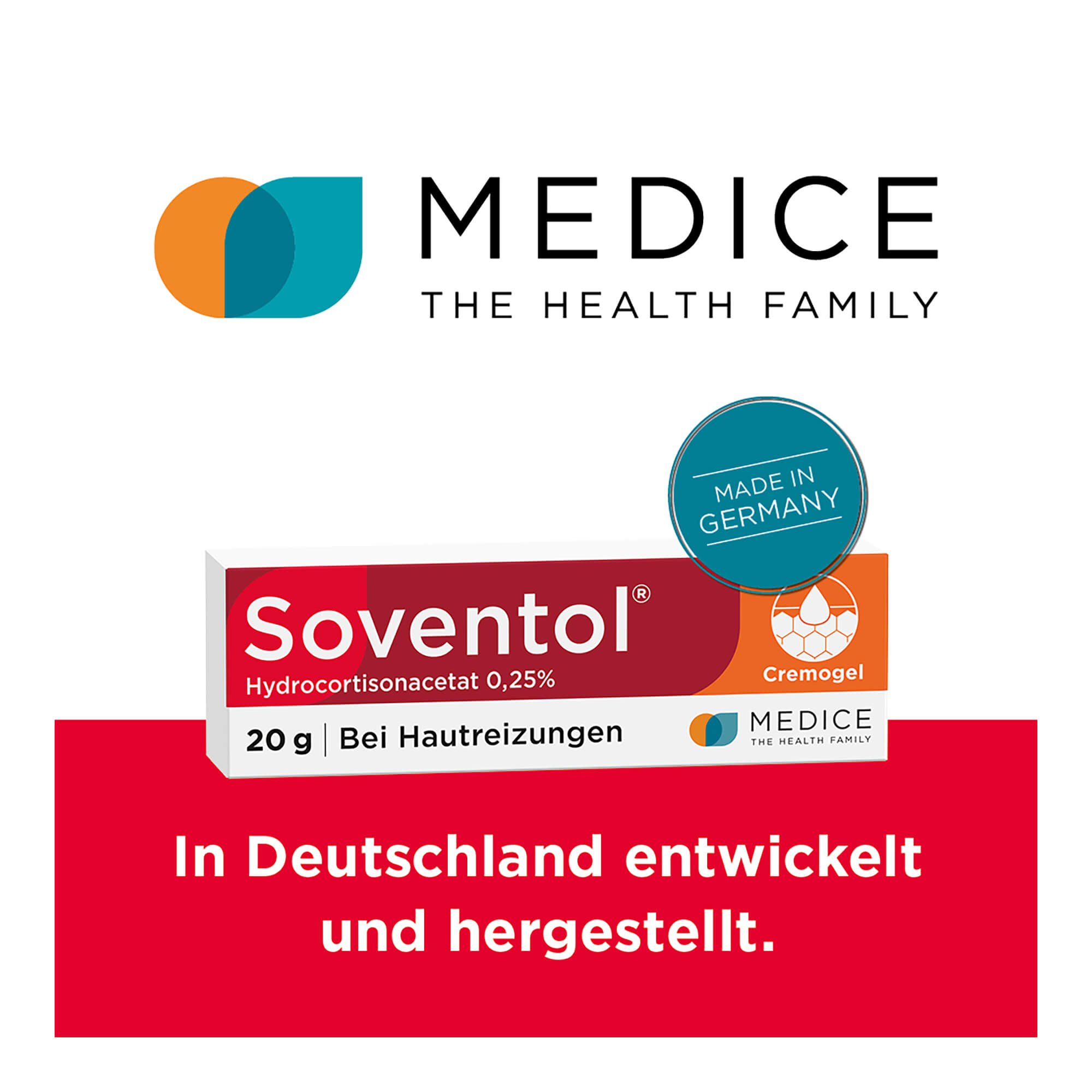 Grafik Soventol Hydrocortisonacetat 0,25 % Creme In Deutschland entwickelt und hergestellt