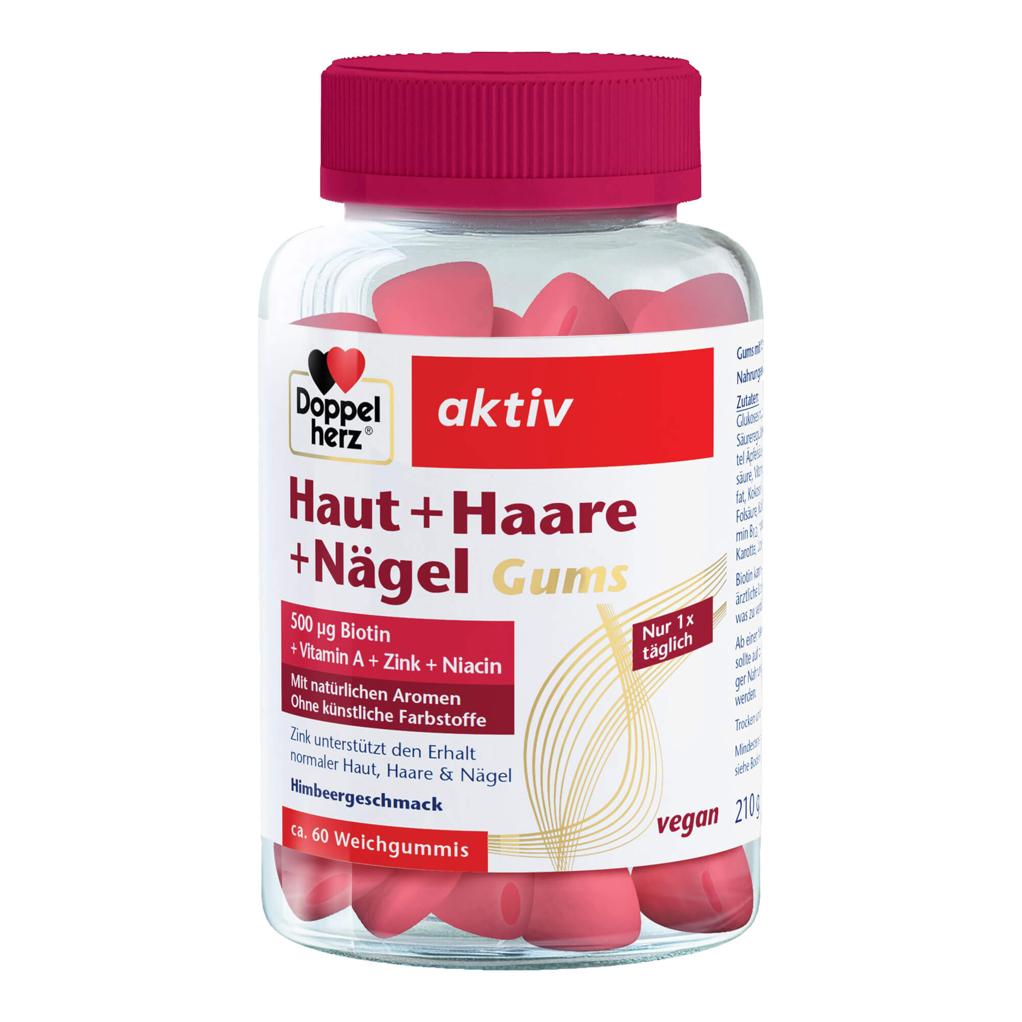 Nahrungsergänzungsmittel mit Vitaminen und Spurenelementen. Mit Himbeergeschmack.