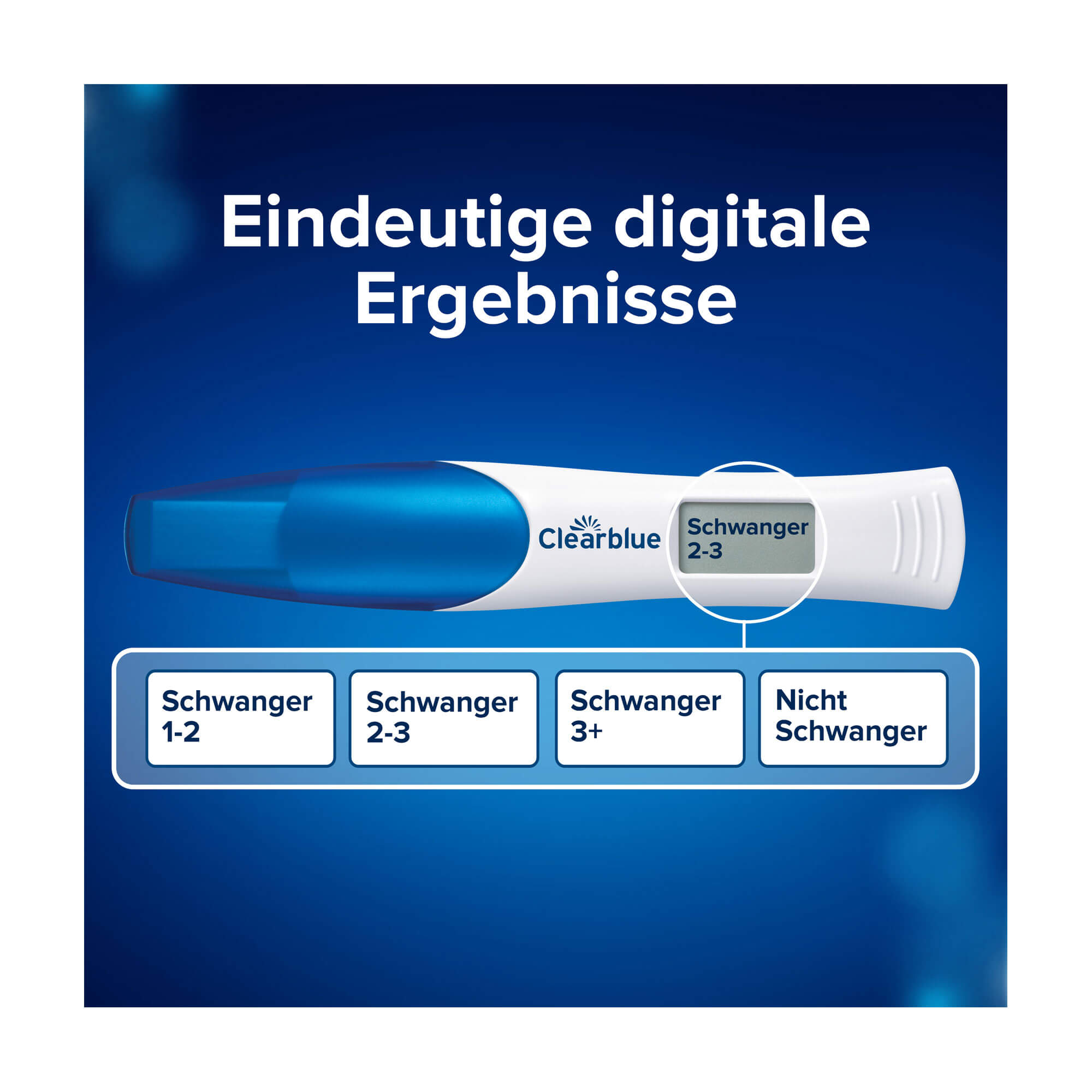 Grafik Clearblue Schwangerschaftsfrühtest mit Wochenbestimmung Eindeutige digitale Ergebnisse