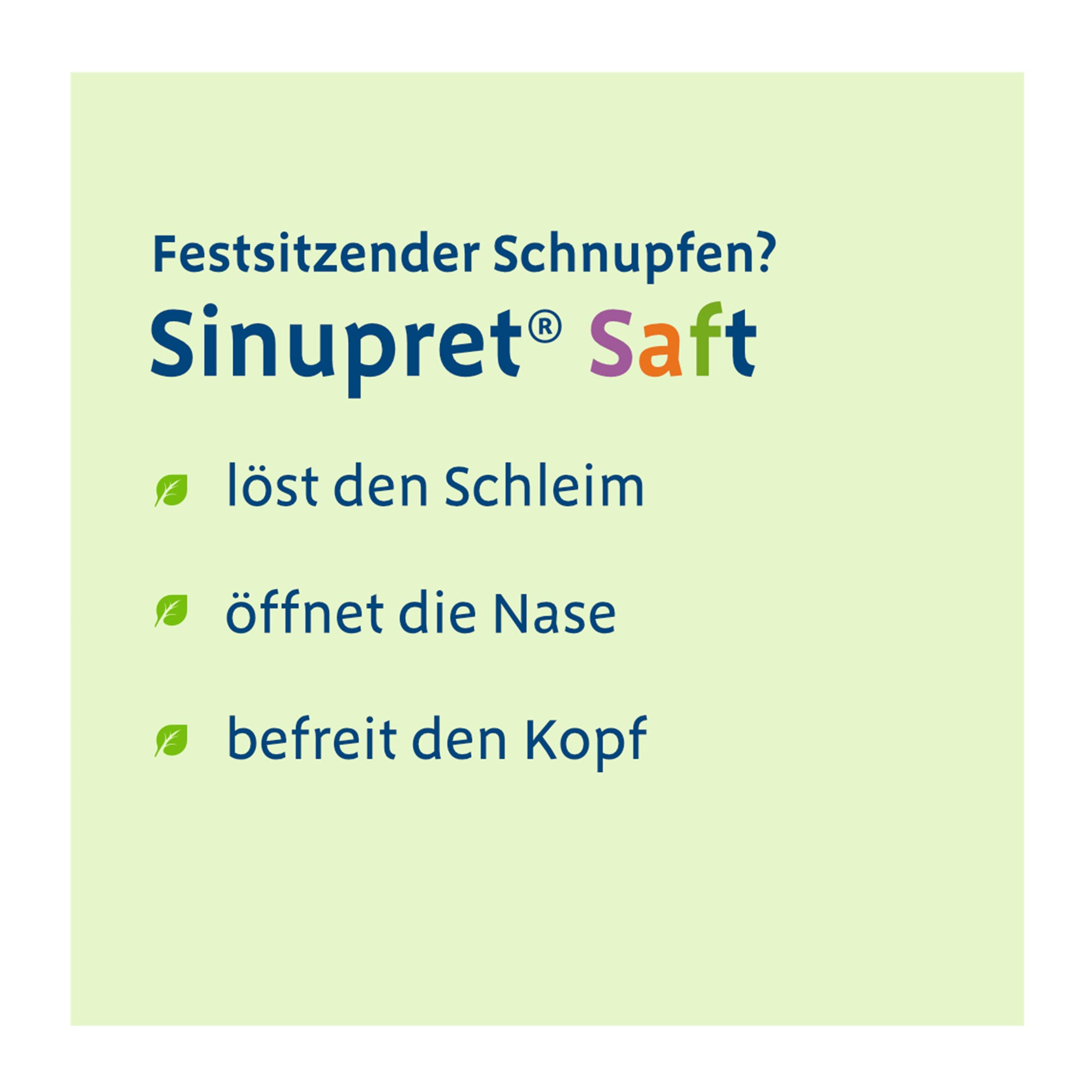 Grafik Sinupret Saft löst den Schleim, öffnet die Nase und befreit den Kopf