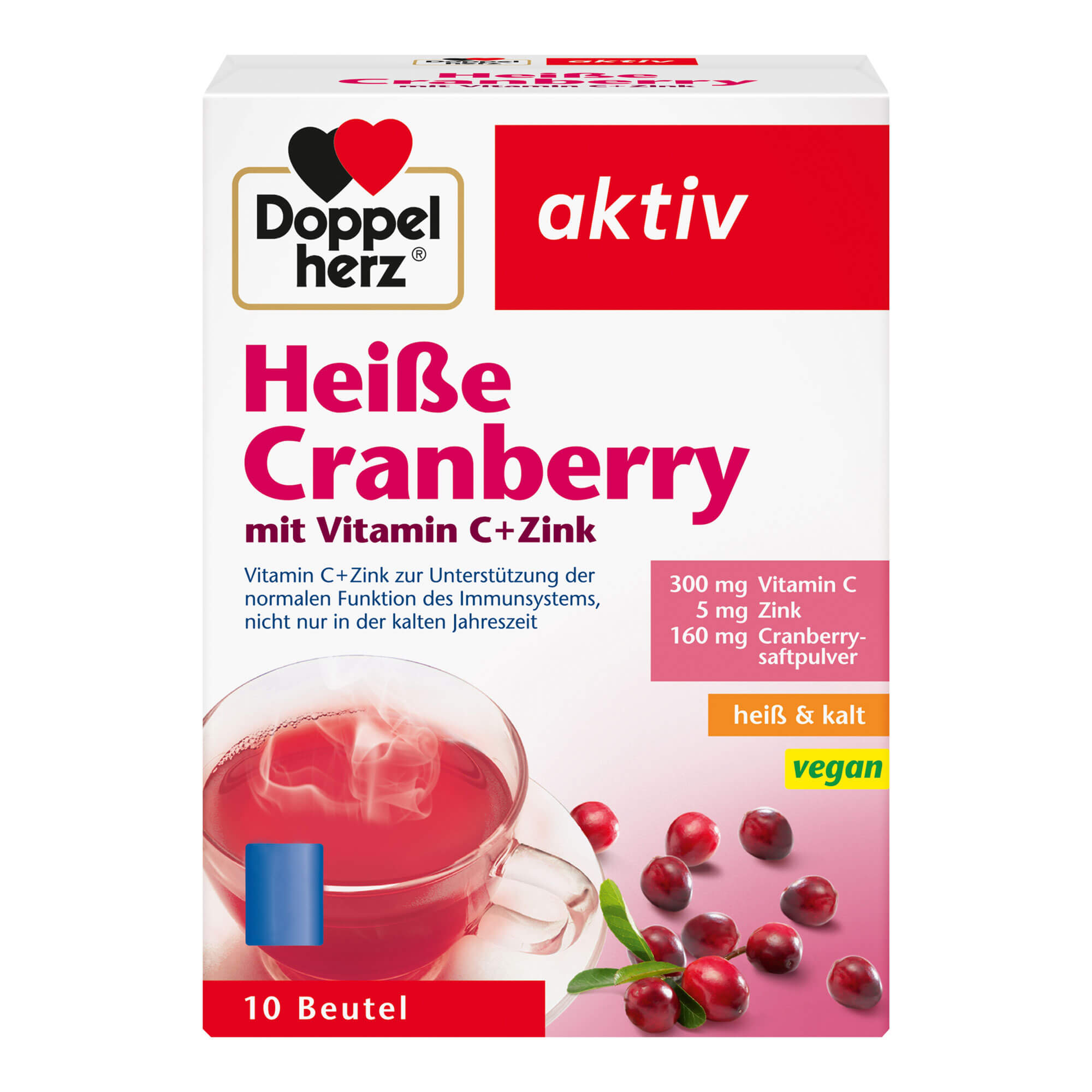 Granulat mit Vitamin C, Zink und Cranberrysaftpulver. Zur Zubereitung eines Heißgetränks.