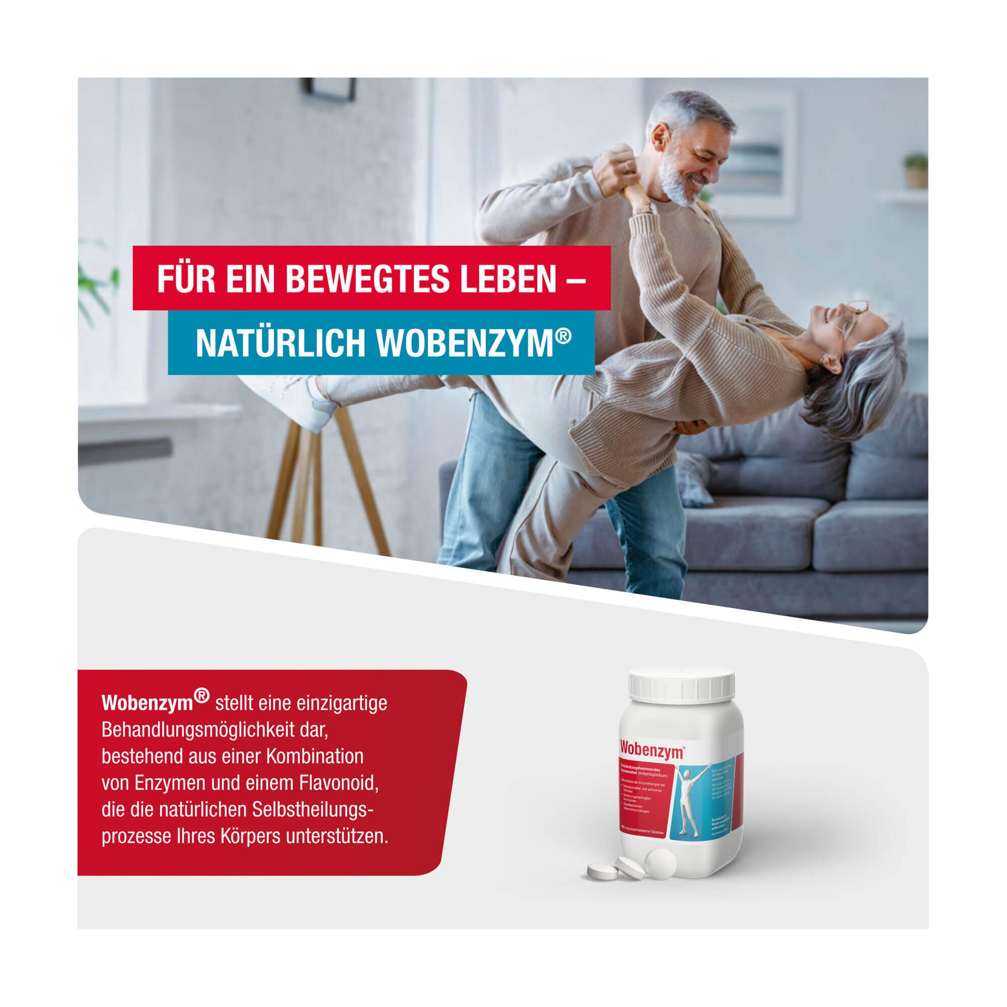 Grafik Wobenzym magensaftresistente Tabletten Für ein bewegtes Leben