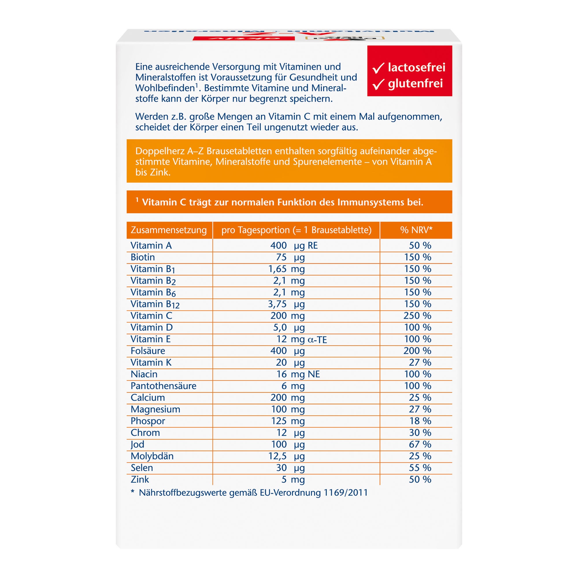 Doppelherz aktiv A-Z Multivitamin+Mineralien Brausetabletten Packungsrückseite