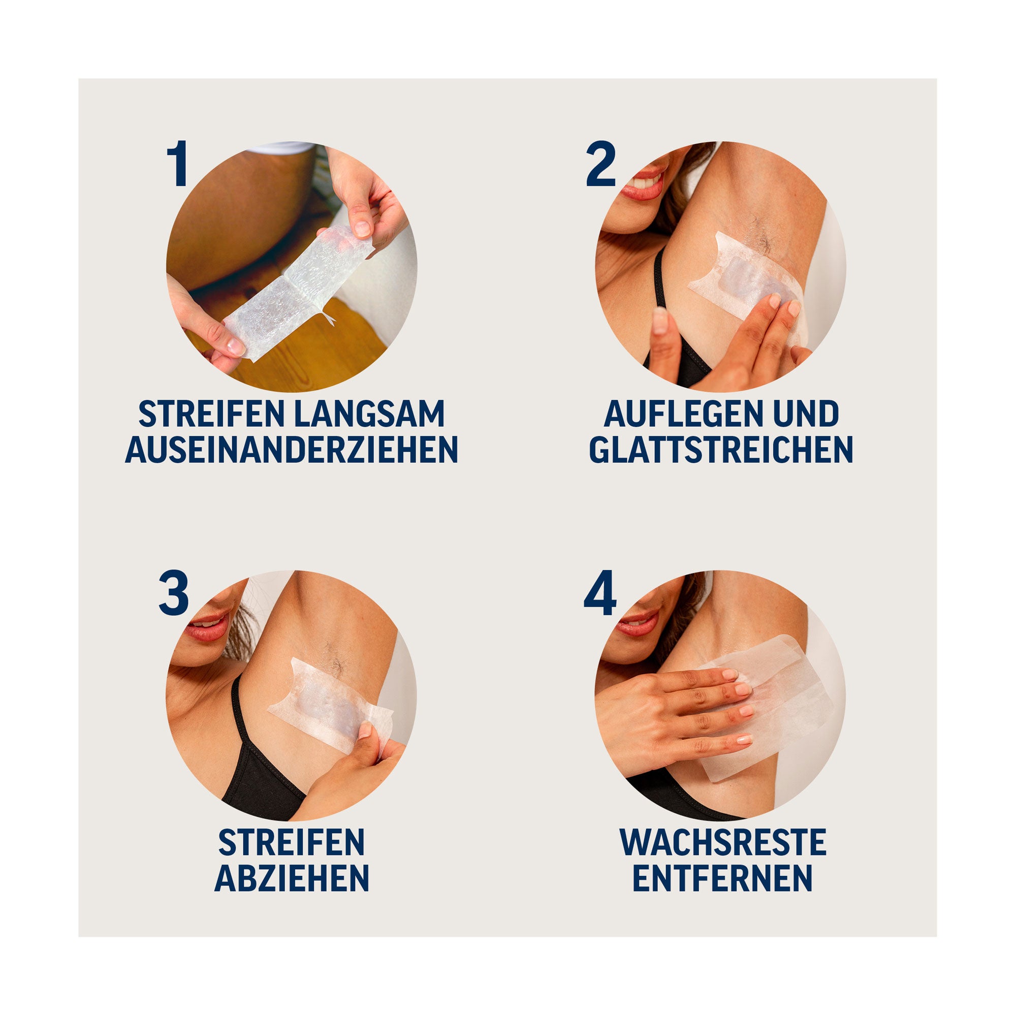 Grafik Veet pure Kaltwachsstreifen Bikinizone & Achseln für sensible Haut Anwendung