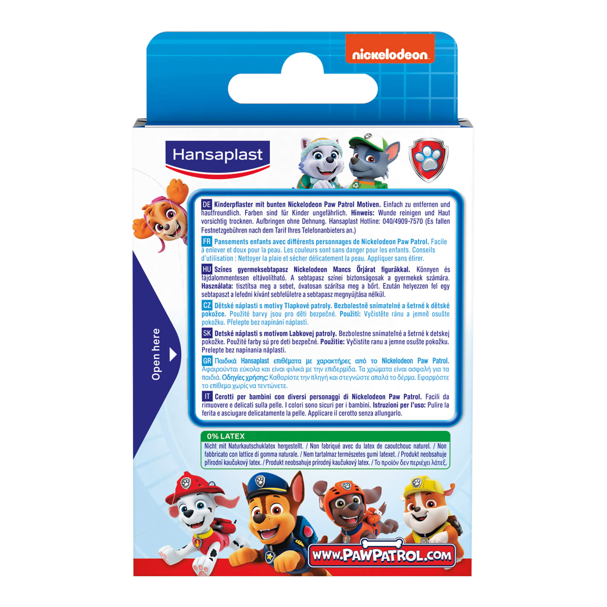 Hansaplast Kinderpflaster Paw Patrol Packungsrückseite