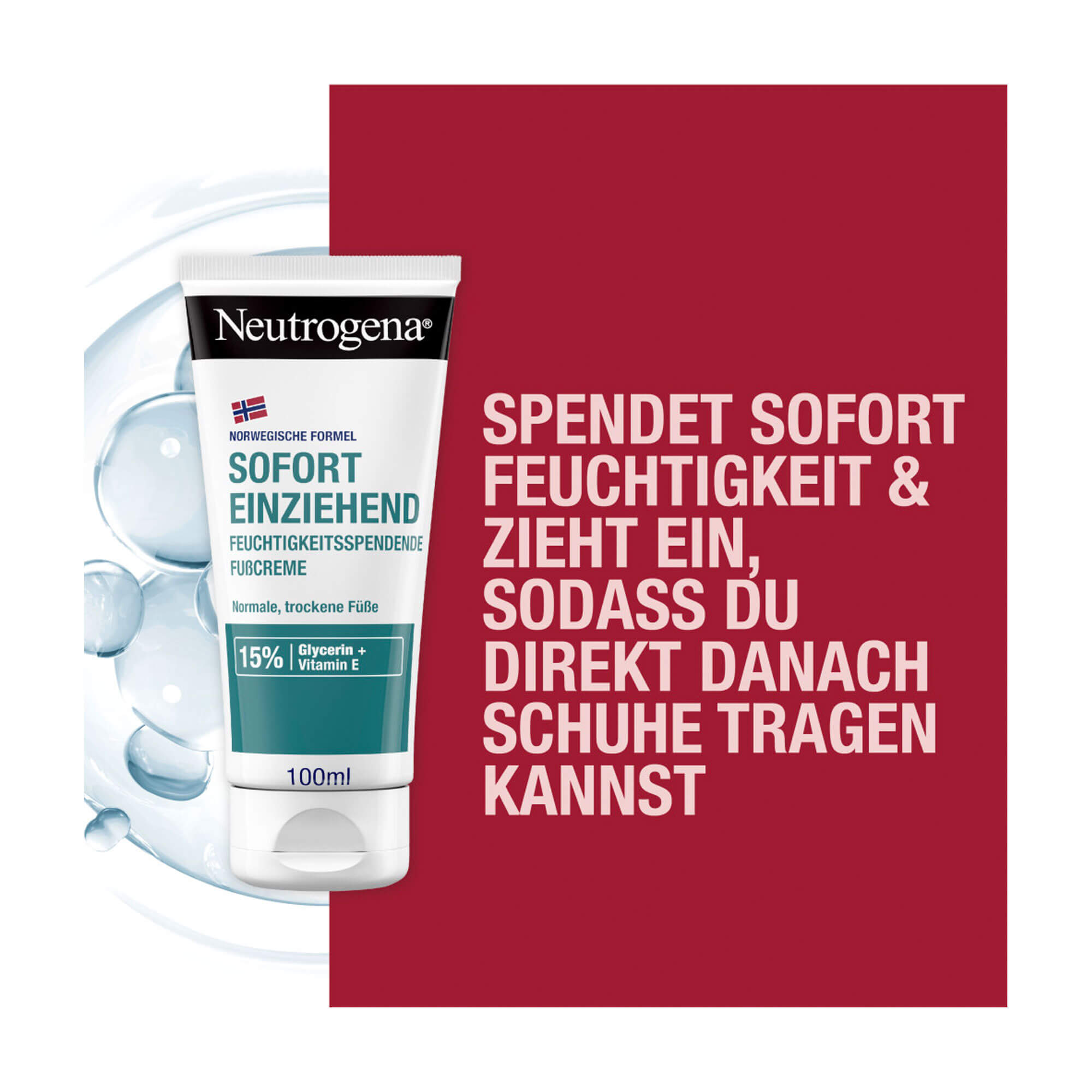 Grafik Neutrogena Norwegische Formel Sofort einziehende Fußcreme Produktmerkmale