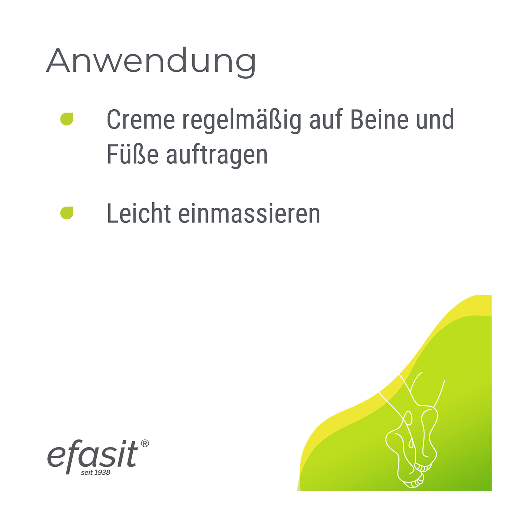 Grafik Efasit Sensitive Fuß Creme Anwendungshinweise