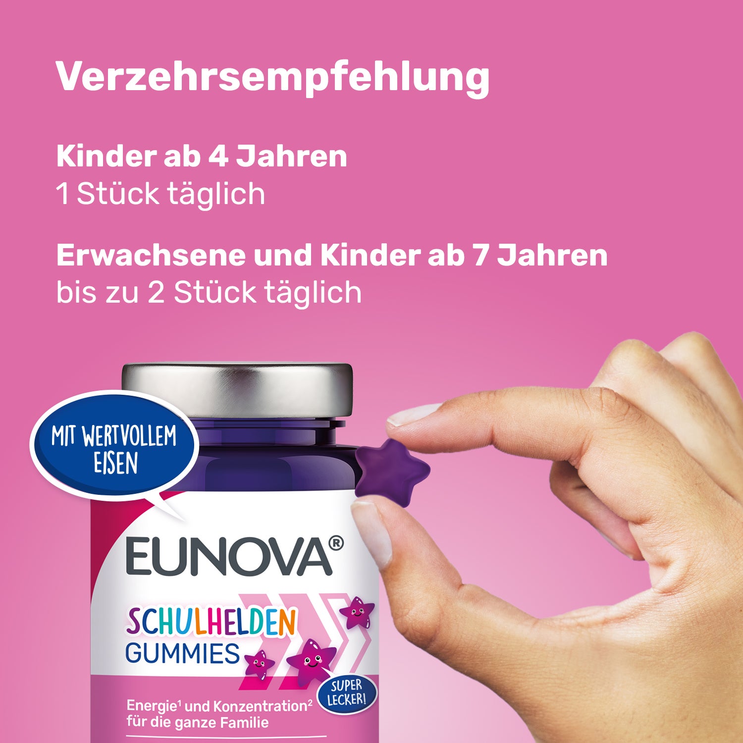 Grafik Eunova Schulhelden Gummies Verzehrsempfehlung