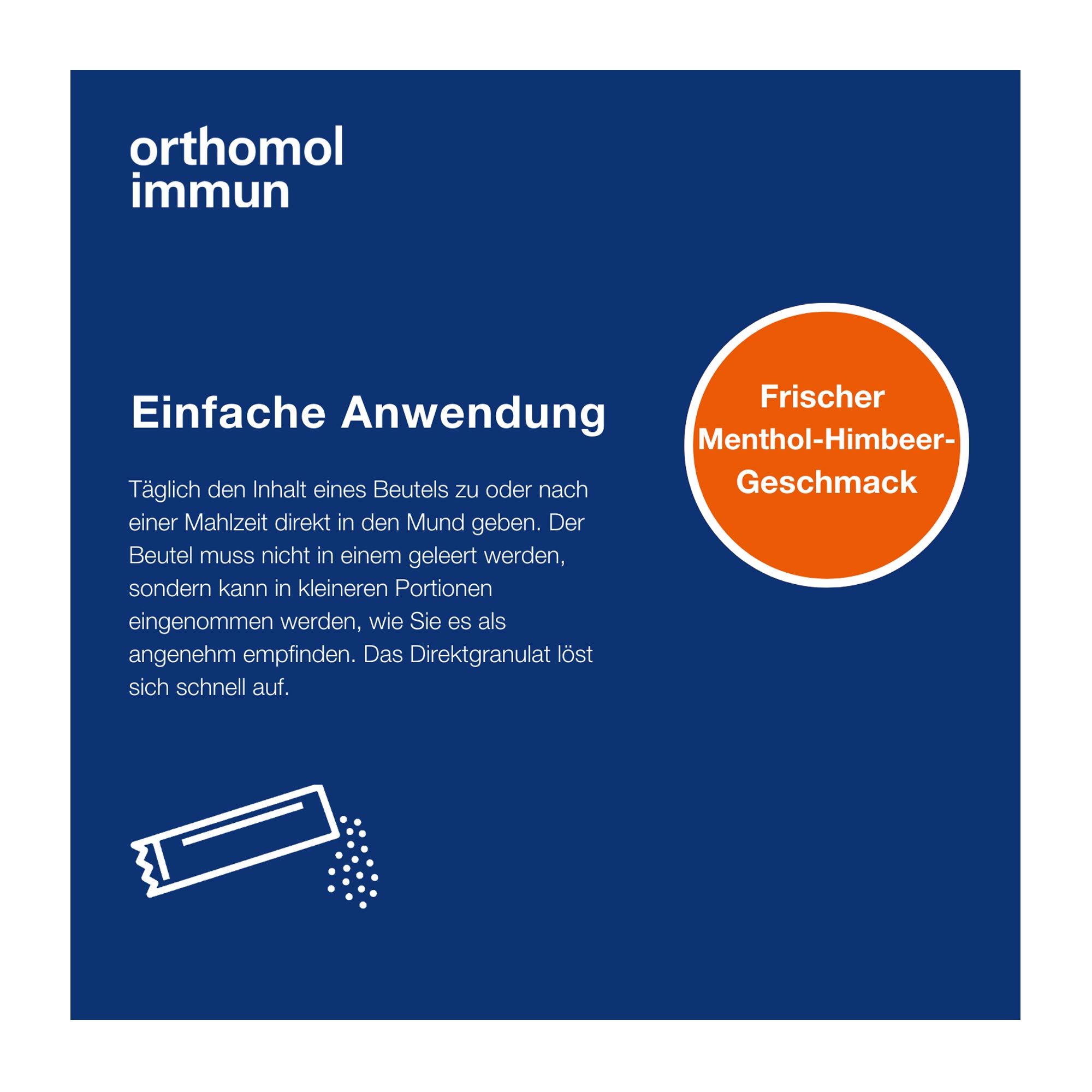 Orthomol Immun Direktgranulat Himbeer/Menthol einfache Anwendung mit frischem Menthol-Himbeergeschmack