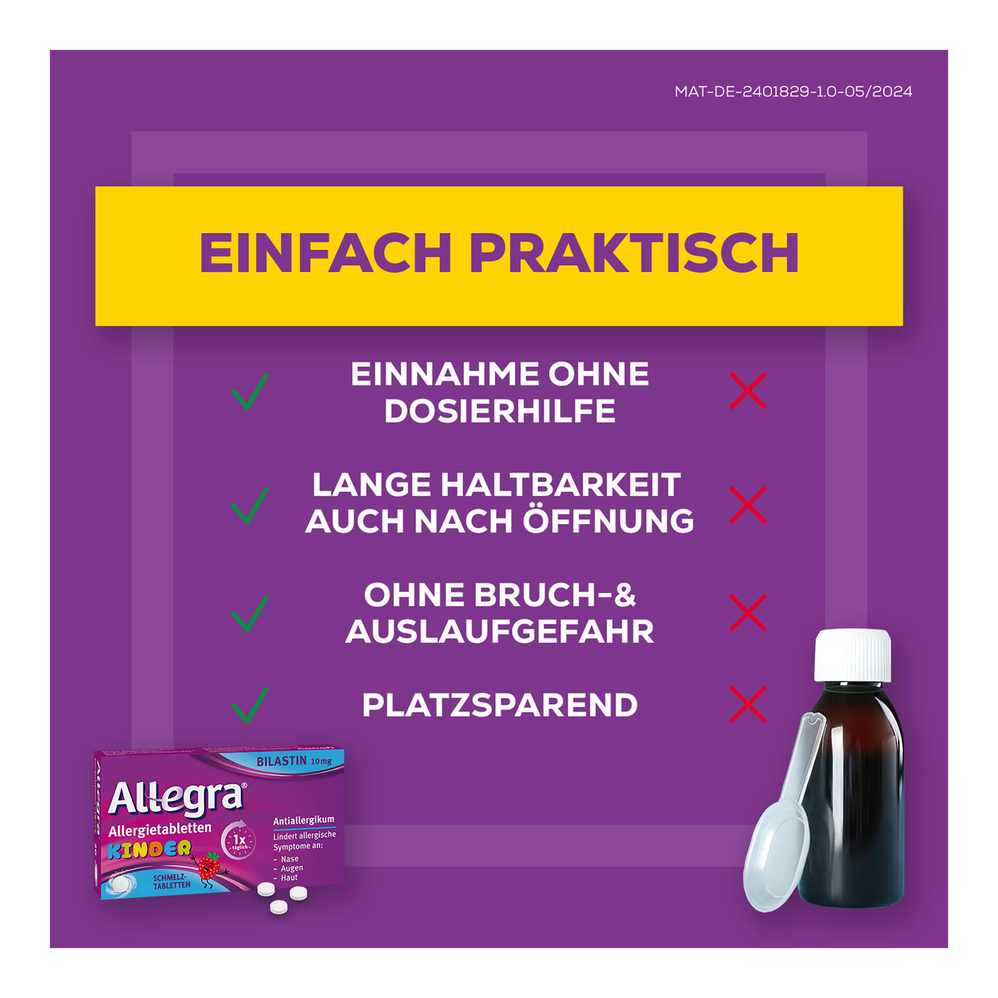 Grafik Allegra Allergietabletten Kinder 10 mg Schmelztabletten Produktvorteile