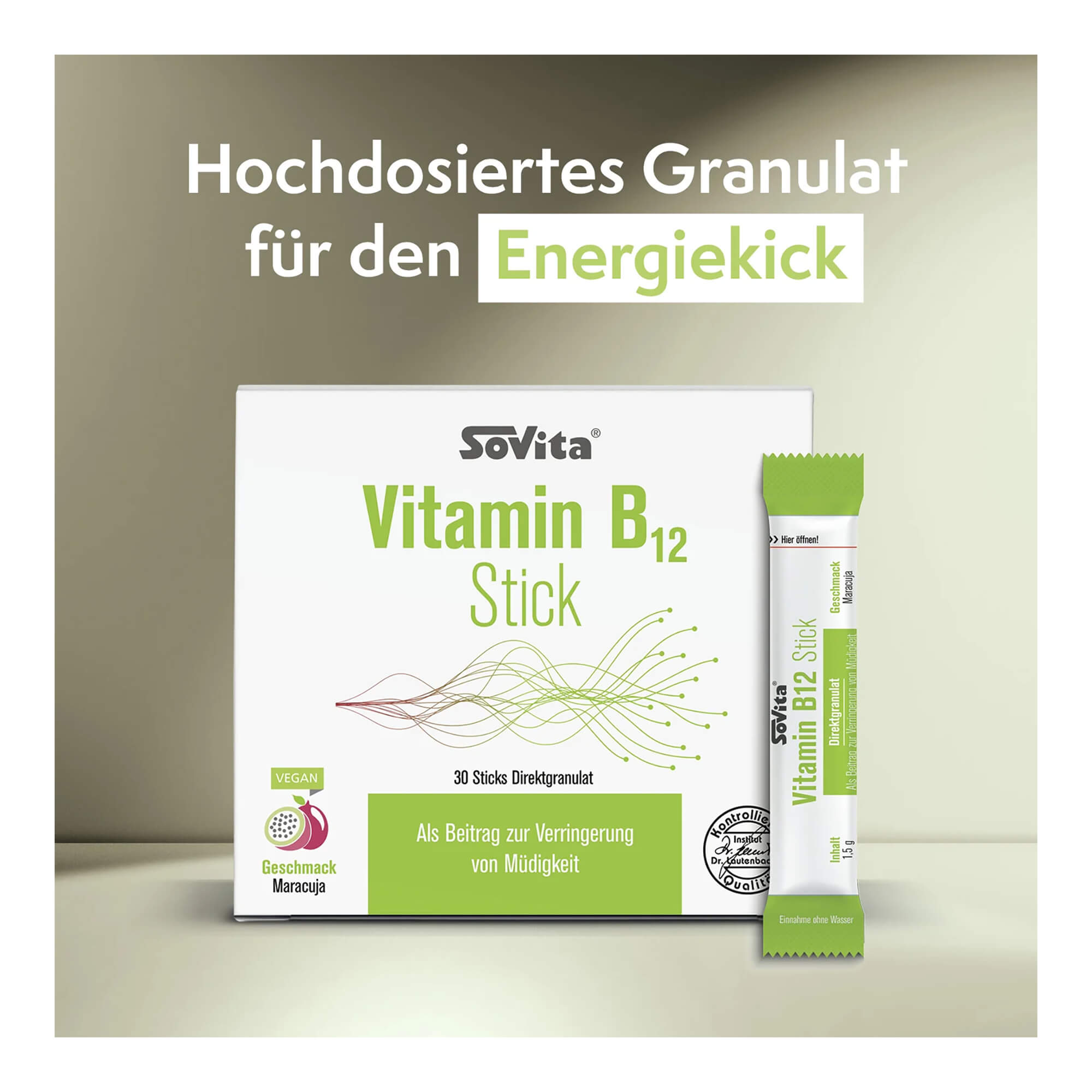 Grafik Sovita Vitamin B12 Stick Hochdosiertes Granulat für den Energiekick