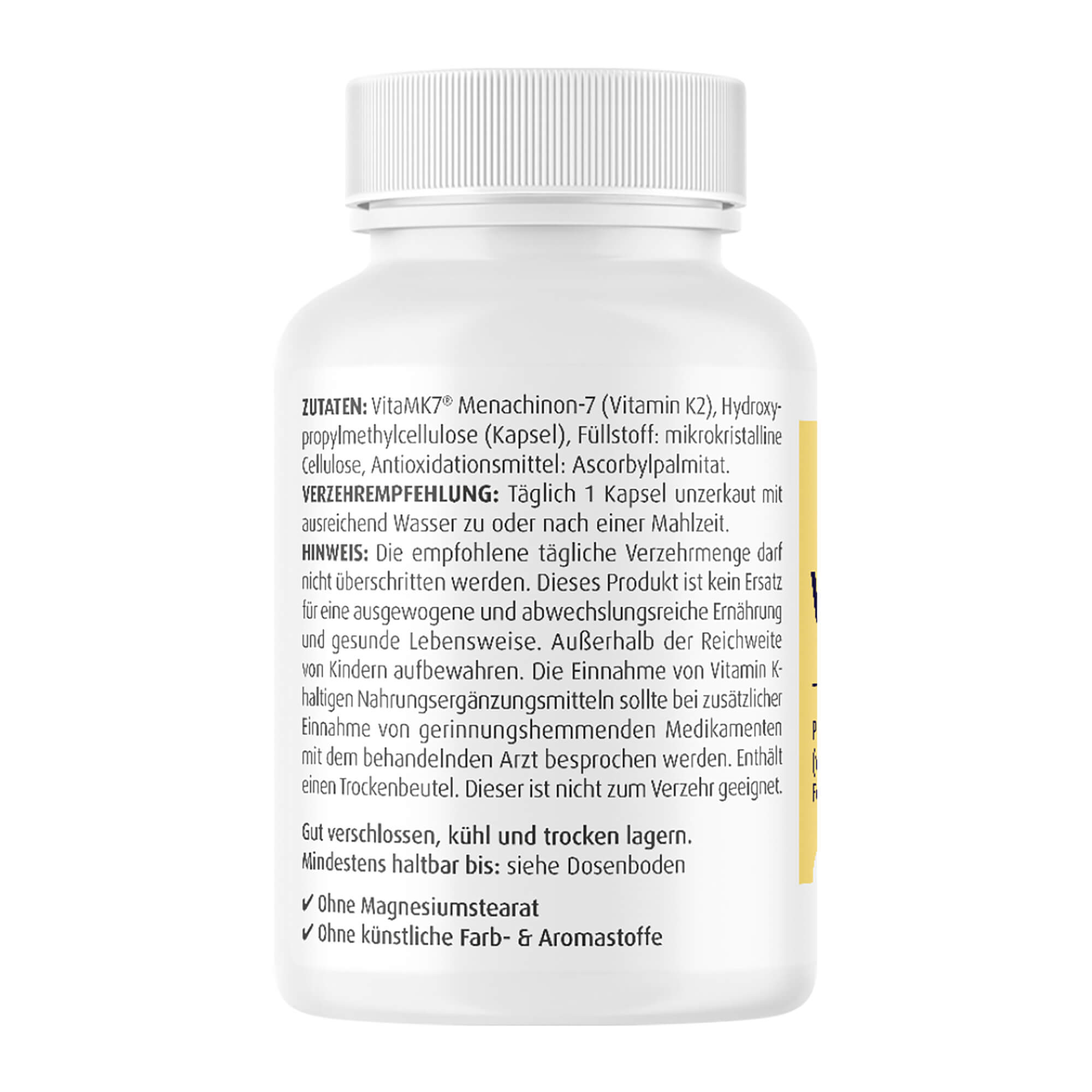 Vitamin K2 500 μg Kapseln Linke Packungsseite