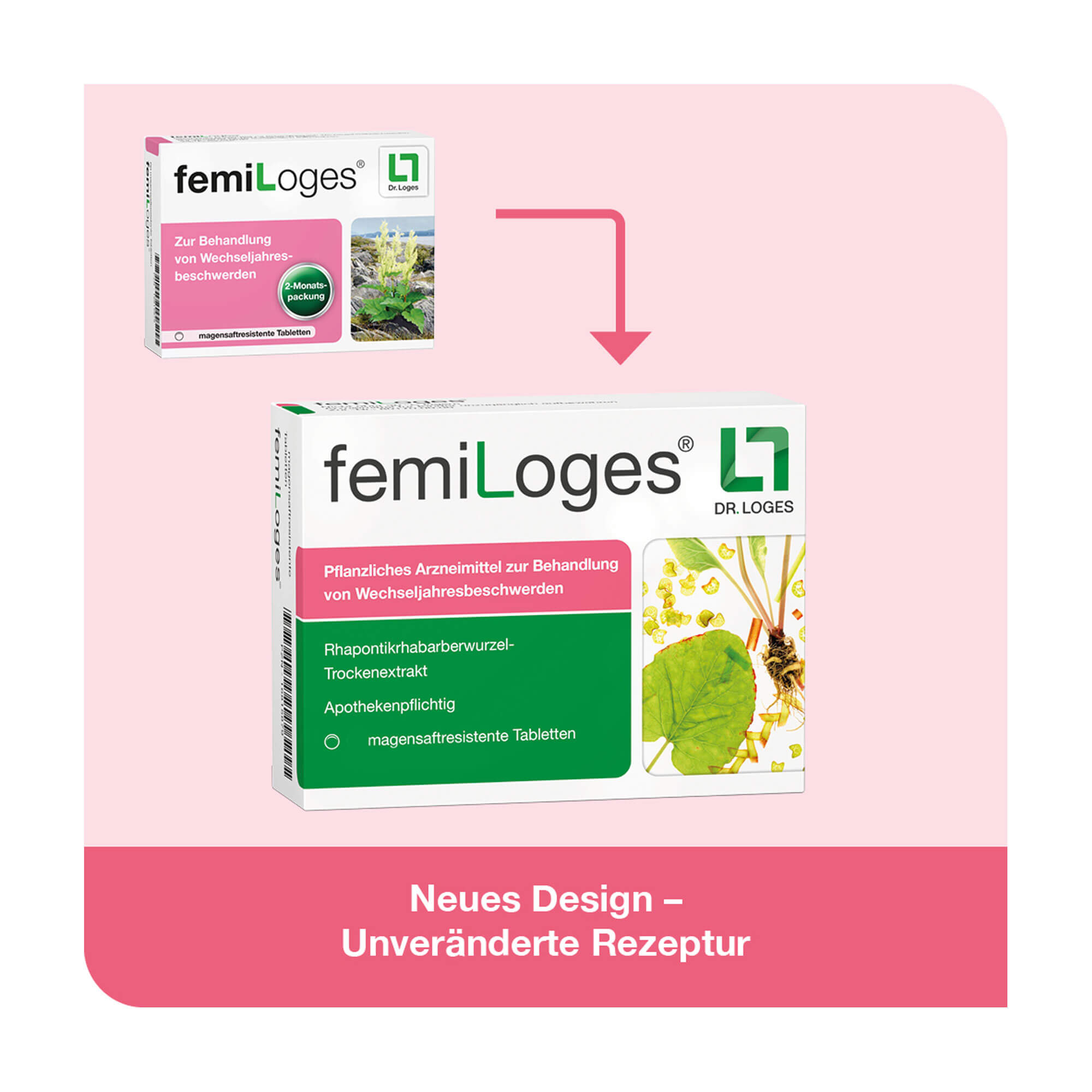 Grafik FemiLoges 4 mg magensaftresistente Tabletten Neues Packungsdesign