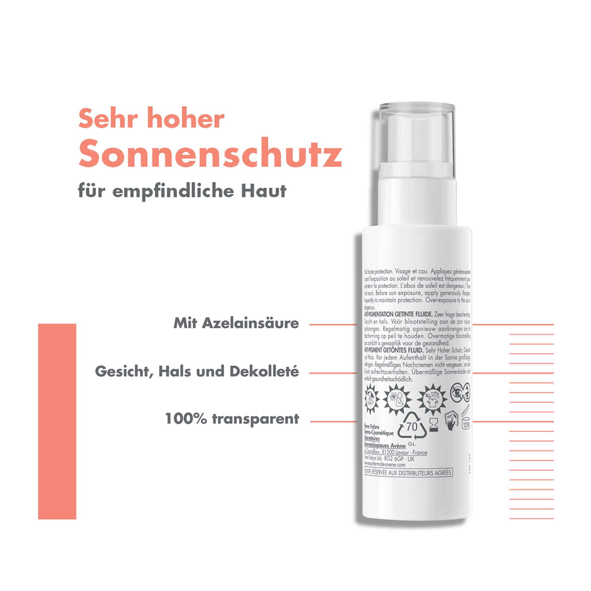 Grafik Avene Anti-Pigmentation Getöntes Fluid LSF 50+ sehr hoher Sonnenschutz für empfindliche Haut