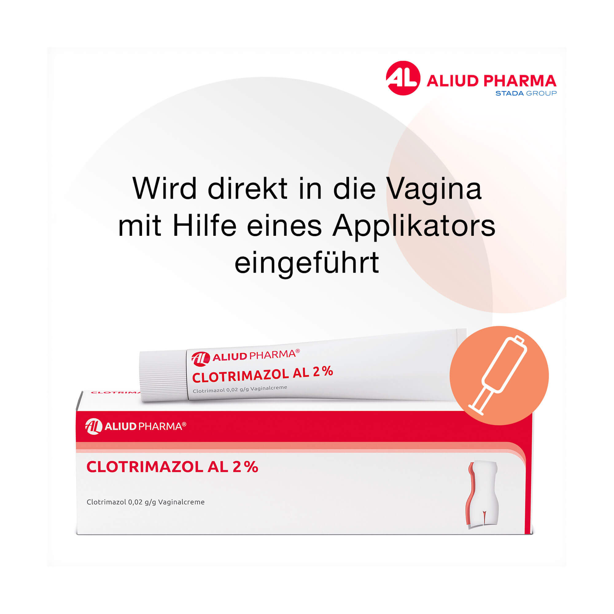 Grafik Clotrimazol AL 2% Vaginalcreme Wird direkt in die Vagina mit Hilfe eines Applikators eingeführt