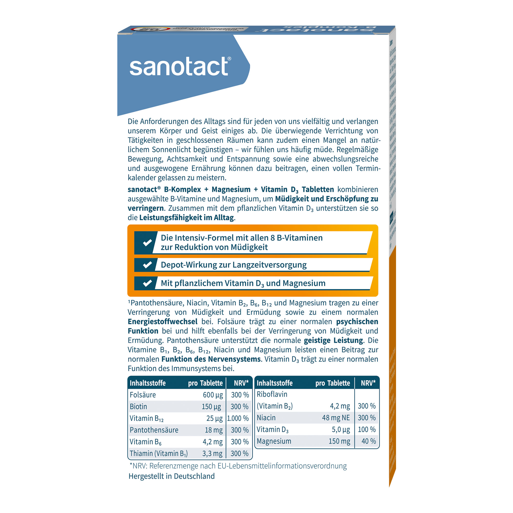 Sanotact B-Komplex Tabletten Packungsrückseite