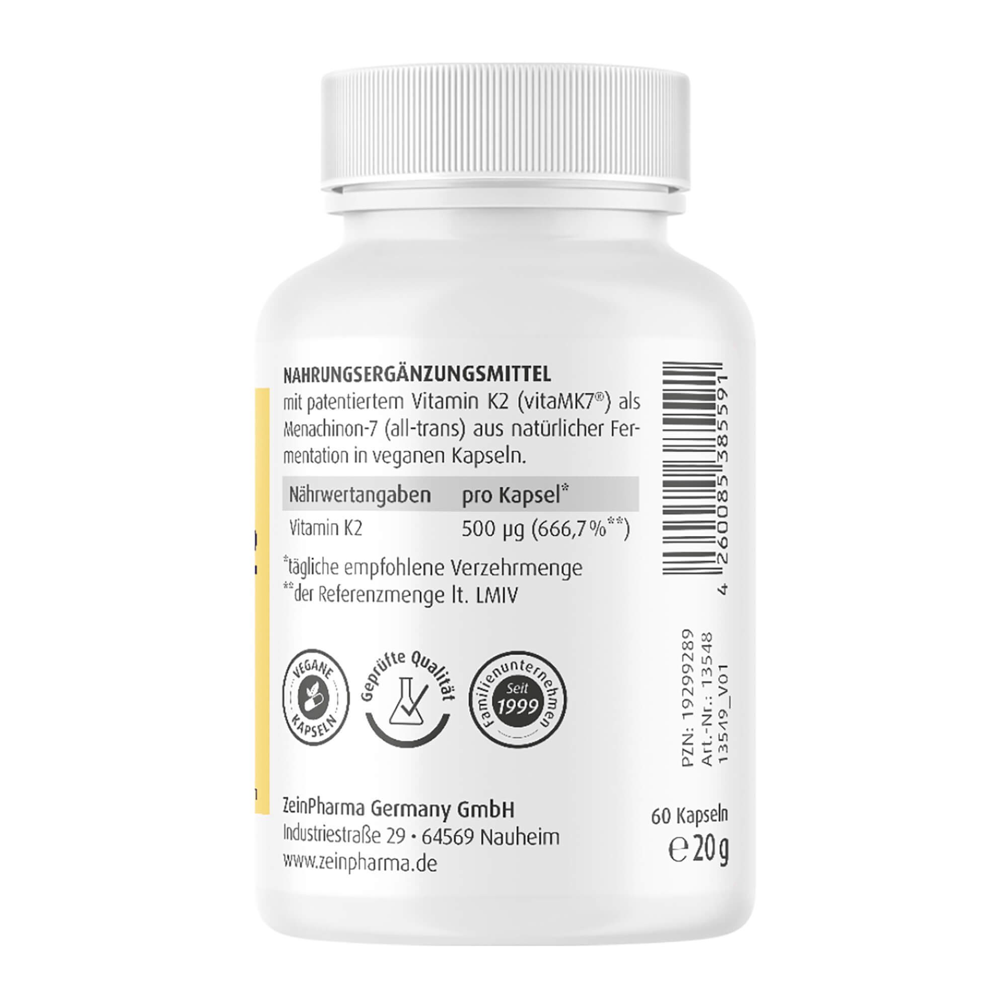 Vitamin K2 500 μg Kapseln Rechte Packungsseite