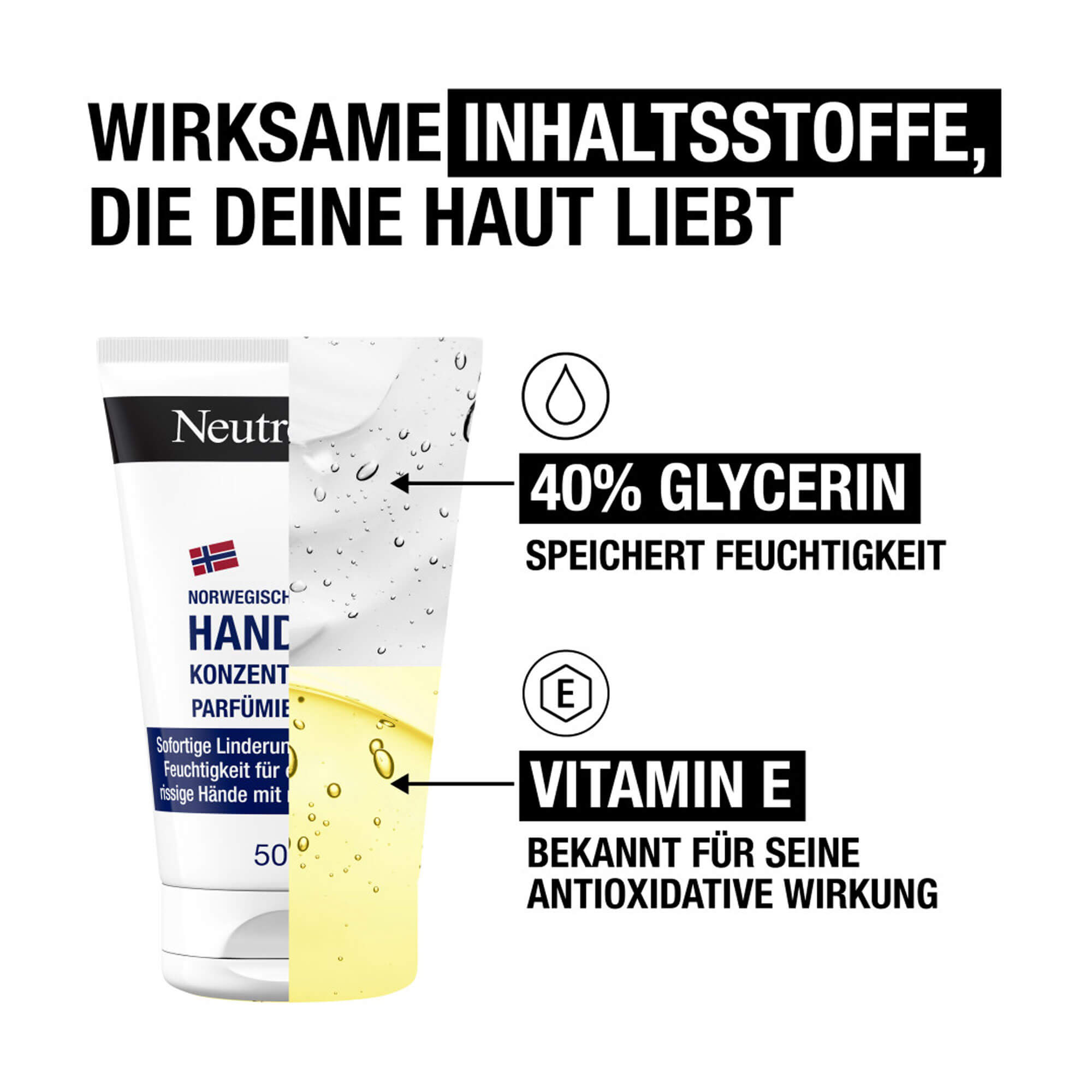 Grafik Neutrogena Norweg. Formel konzent. Handcreme parfümiert Mit 40% Glycerin und Vitamin E