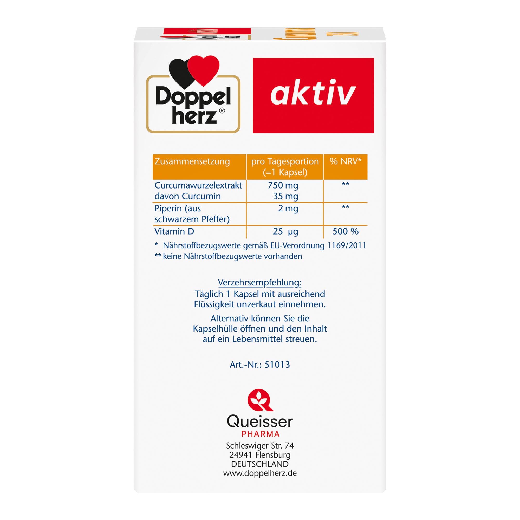 Doppelherz aktiv Curcuma 750 mit Curcumin + Vitamin D3 Linke Packungsseite