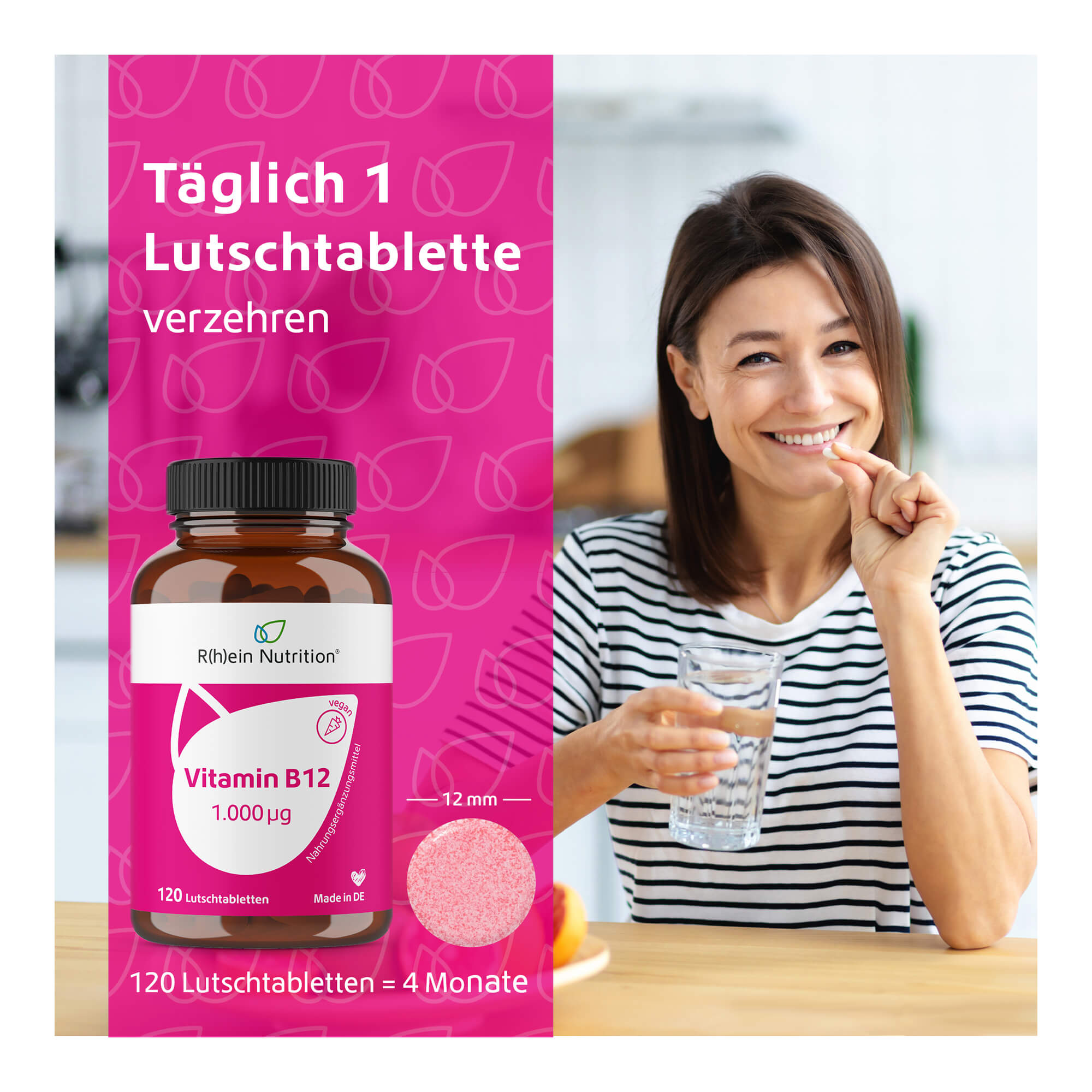 Grafik Vitamin B12 vegane Lutschtabletten Täglich 1 Lutschtablette verzehren