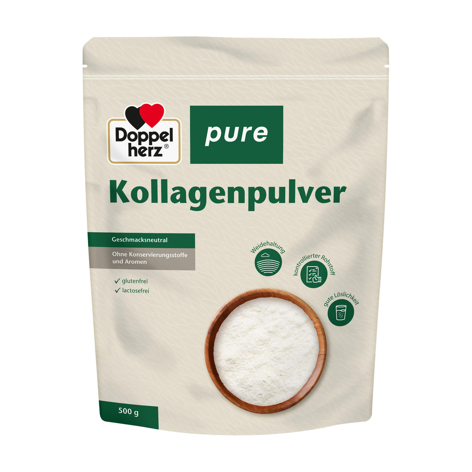 Geschmacksneutrales, leicht lösliches Kollagenhydrolysatpulver.