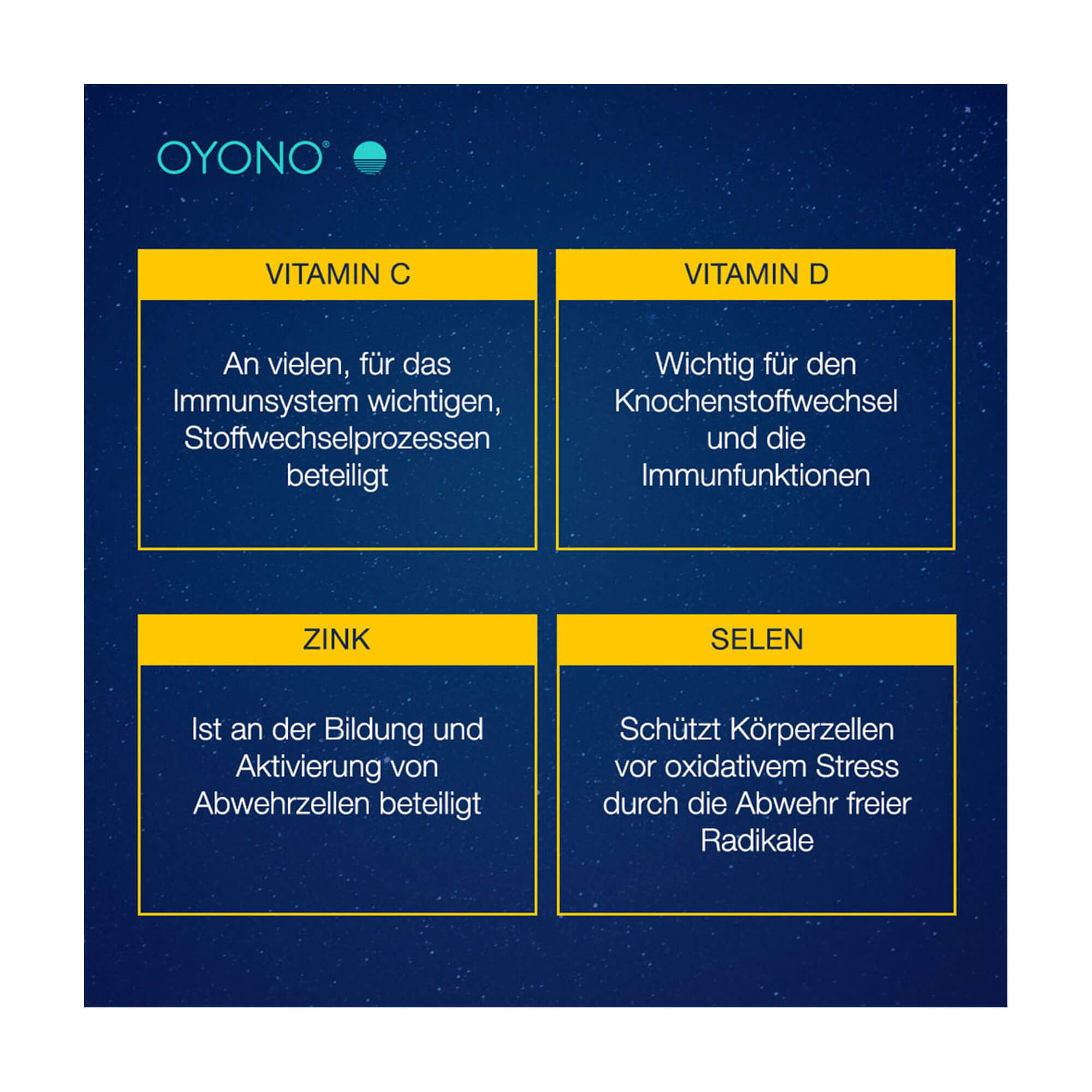 Grafik Oyono Nacht Intens Immun Tabletten Mit Vitamin C, Vitamin D, Zink und Selen