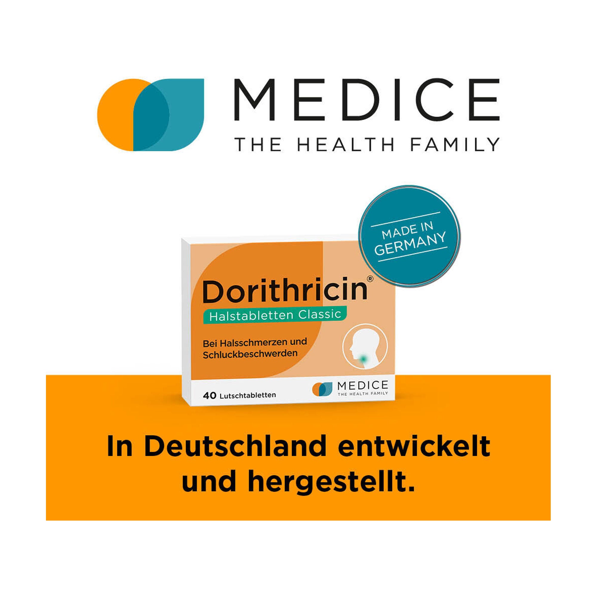 Grafik Dorithricin Halstabletten Classic In Deutschland entwickelt und hergestellt